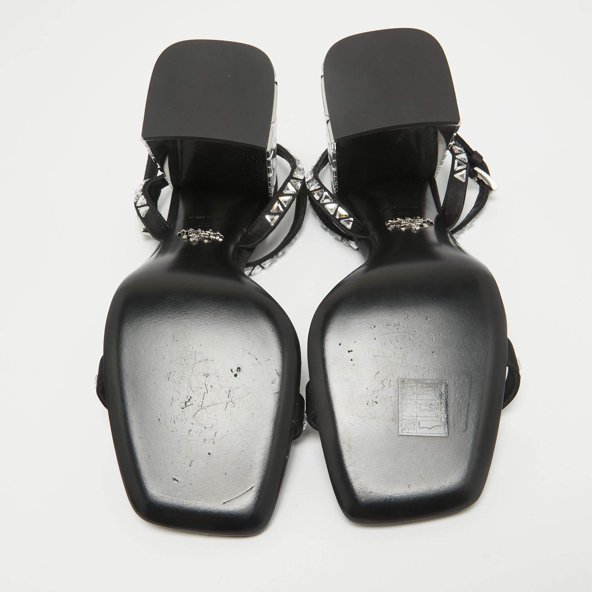 Prada Black Satin Embellished Ankle Strap Sandals Size 39 2