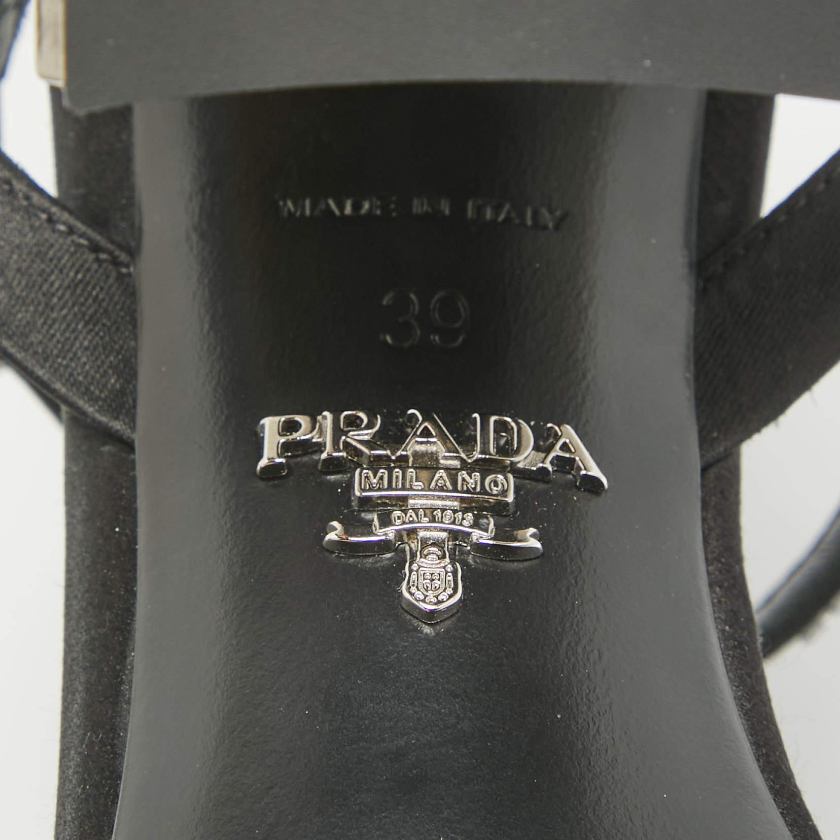 Prada Black Satin Embellished Ankle Strap Sandals Size 39 4