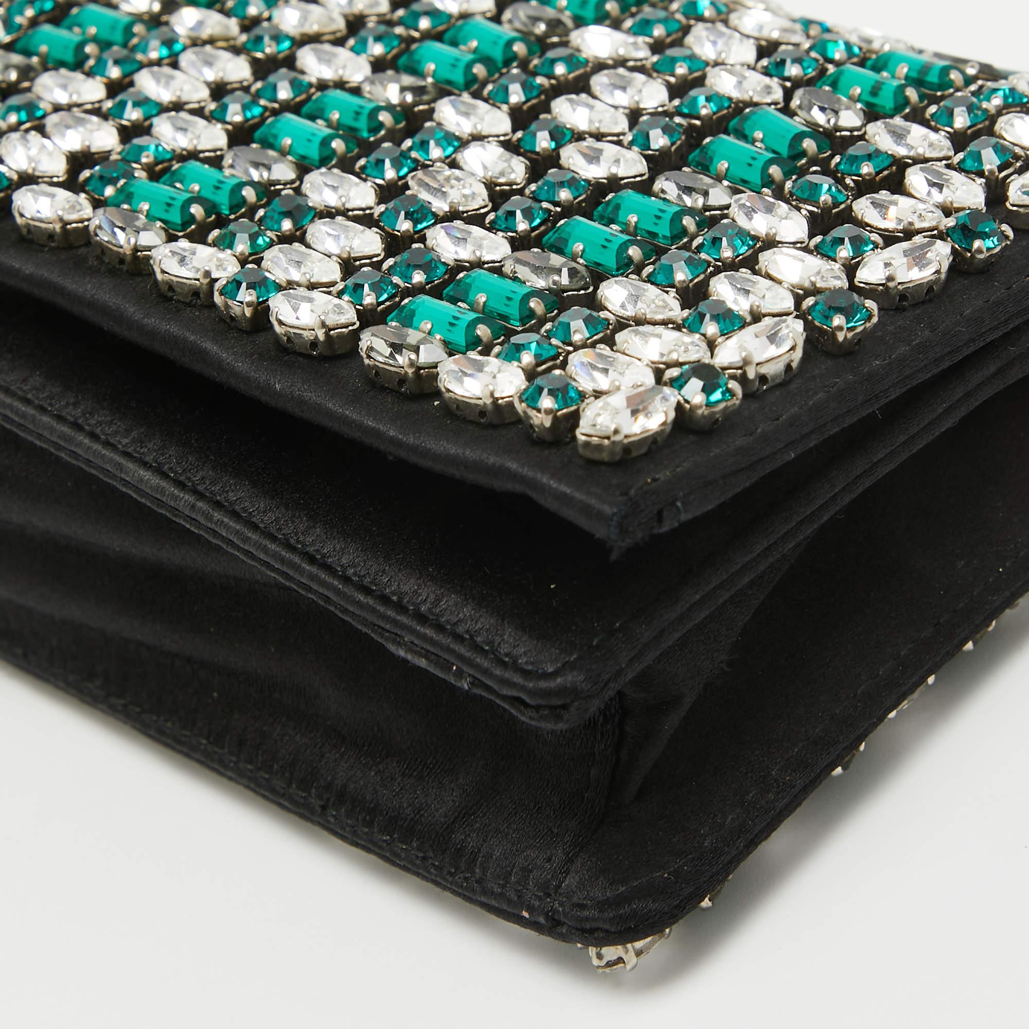 Prada Black Satin Embellished Crystals Clutch 4