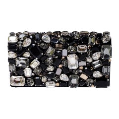 Prada Black Satin Embellished Crystals Clutch