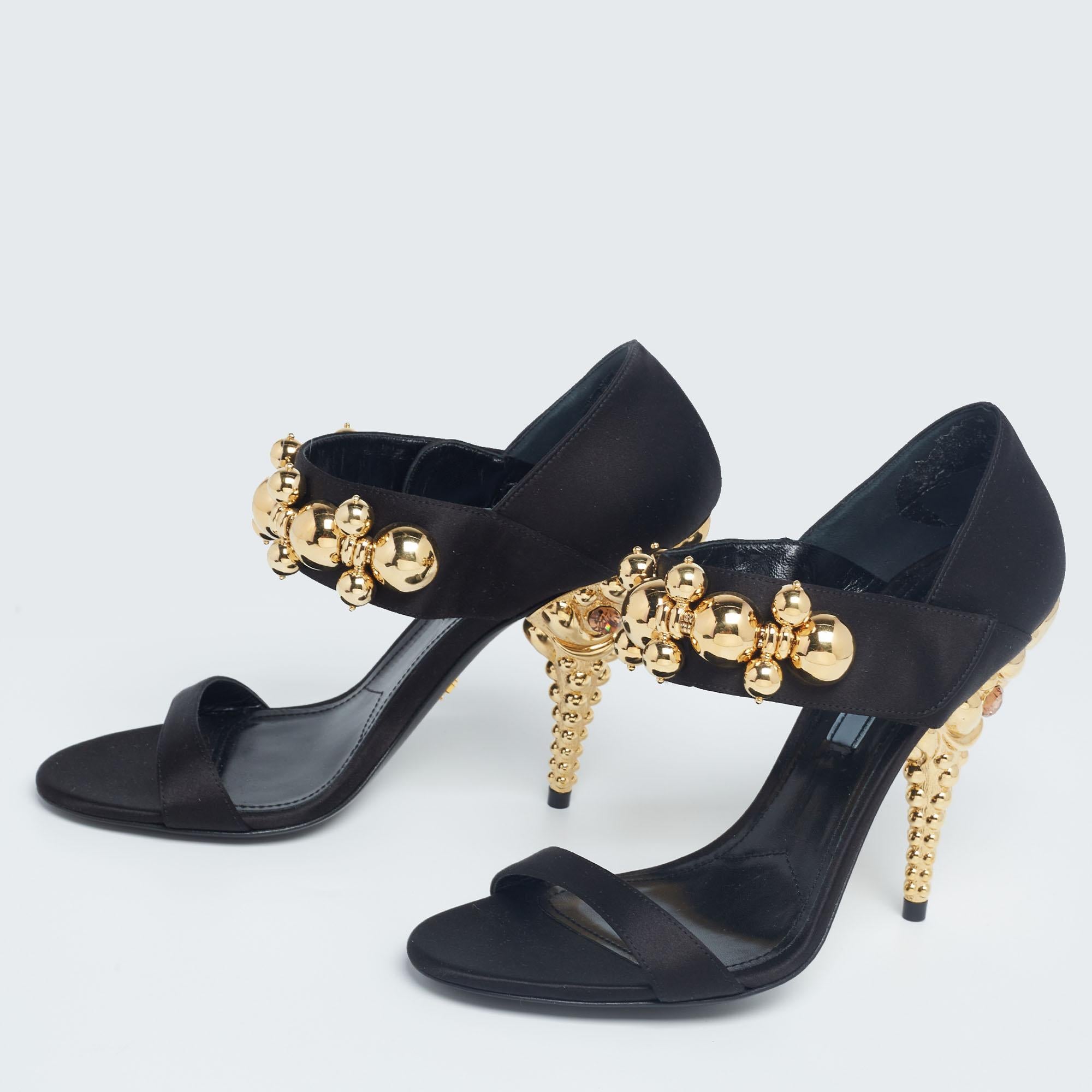 Prada Black Satin Embellished Mary Jane Sandals Size 38 1