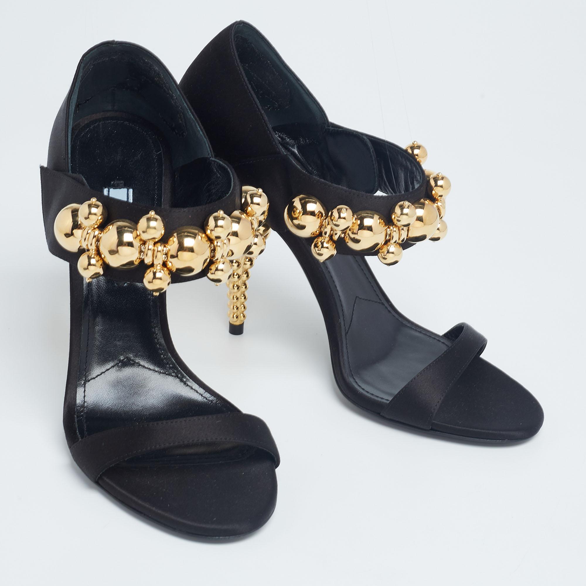 Prada Black Satin Embellished Mary Jane Sandals Size 38 2