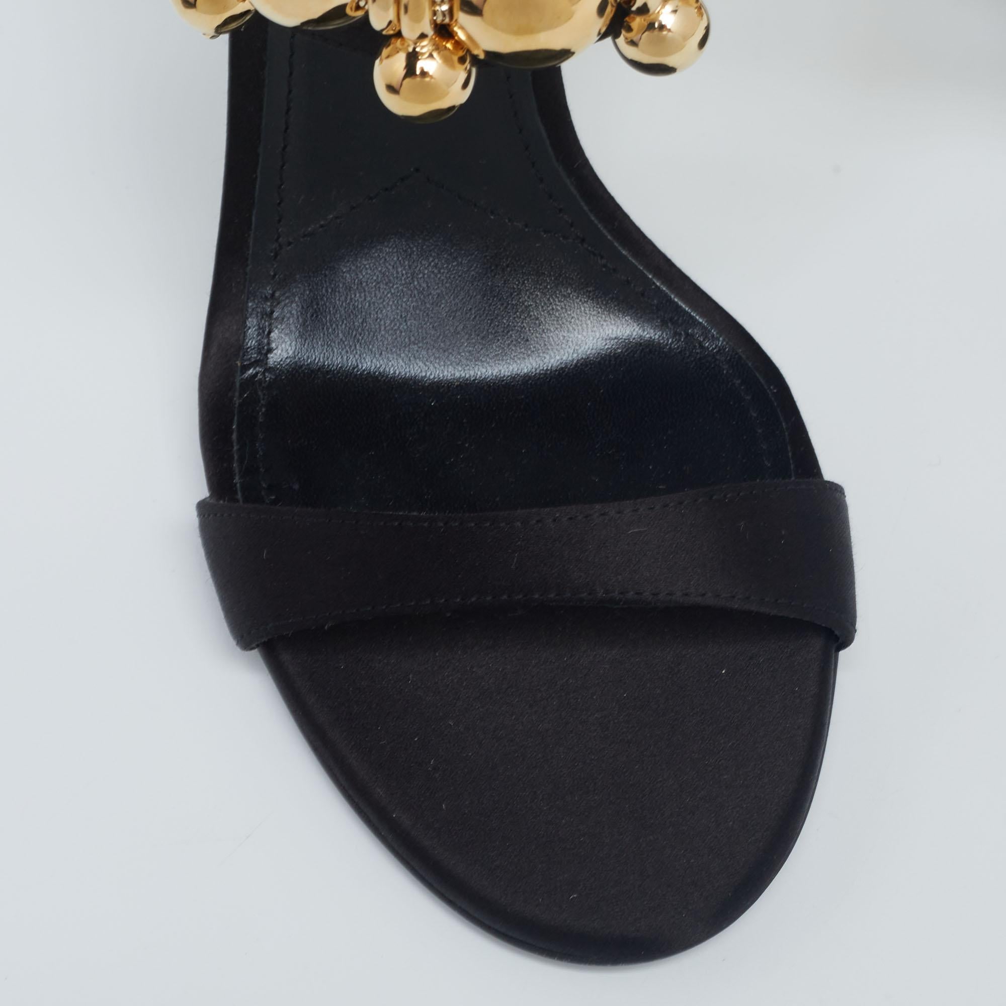Prada Black Satin Embellished Mary Jane Sandals Size 38 3