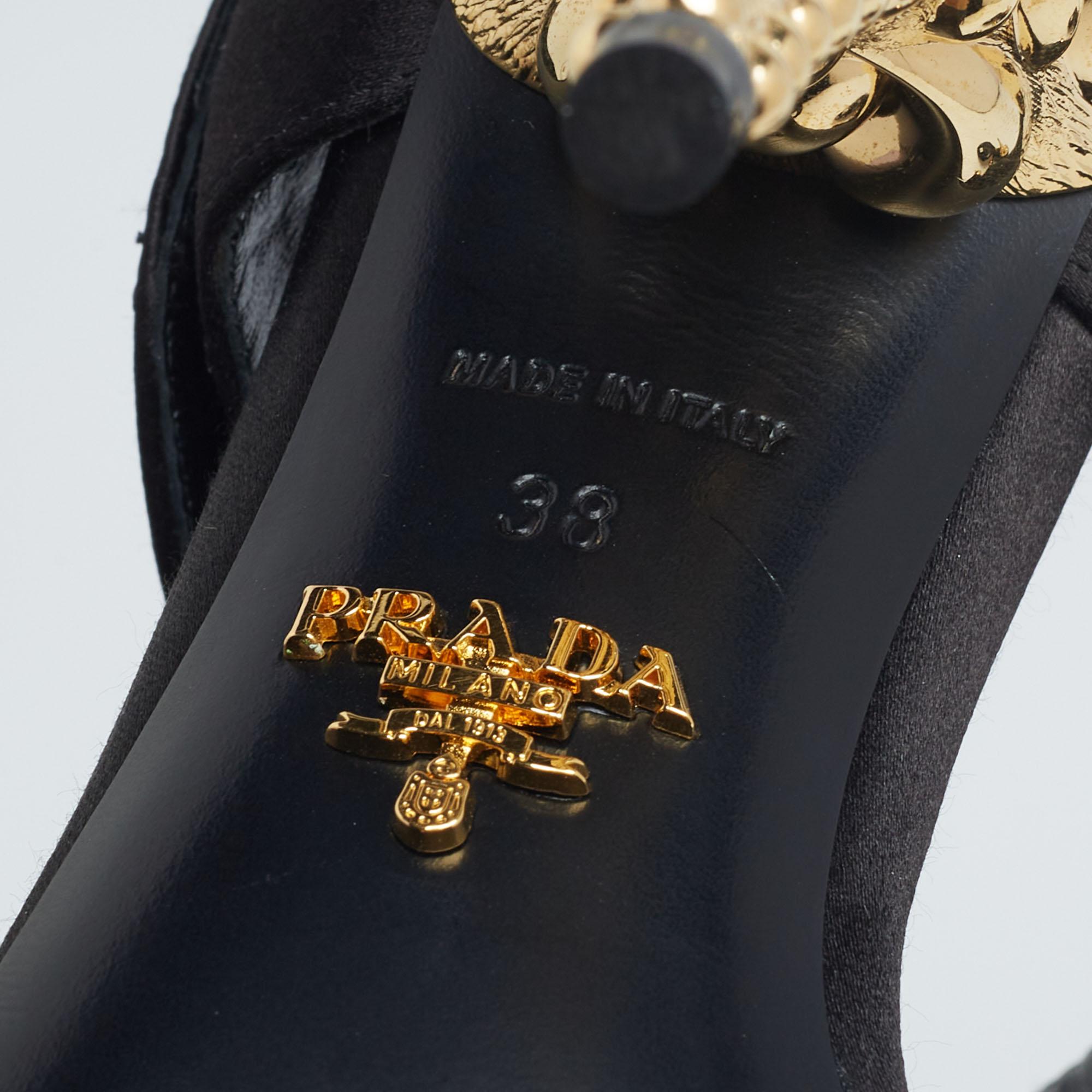 Prada Black Satin Embellished Mary Jane Sandals Size 38 4