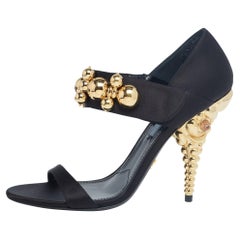 Prada Black Satin Embellished Mary Jane Sandals Size 38
