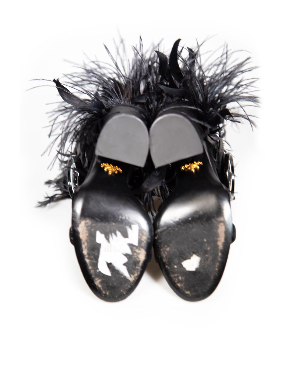 Women's Prada Black Satin Feather Trim Block Heels Size IT 37