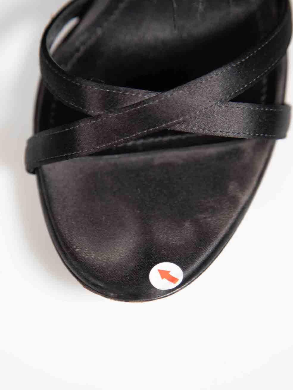Prada Black Satin Feather Trim Block Heels Size IT 37 For Sale 2