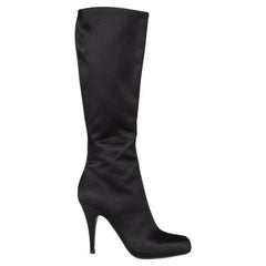 PRADA black SATIN Knee High Boots Shoes 37.5