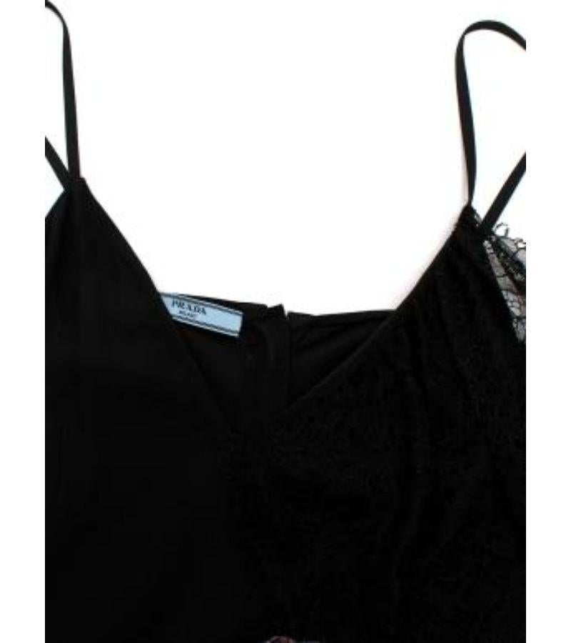 Women's Prada black satin & lace floral applique slip dress For Sale