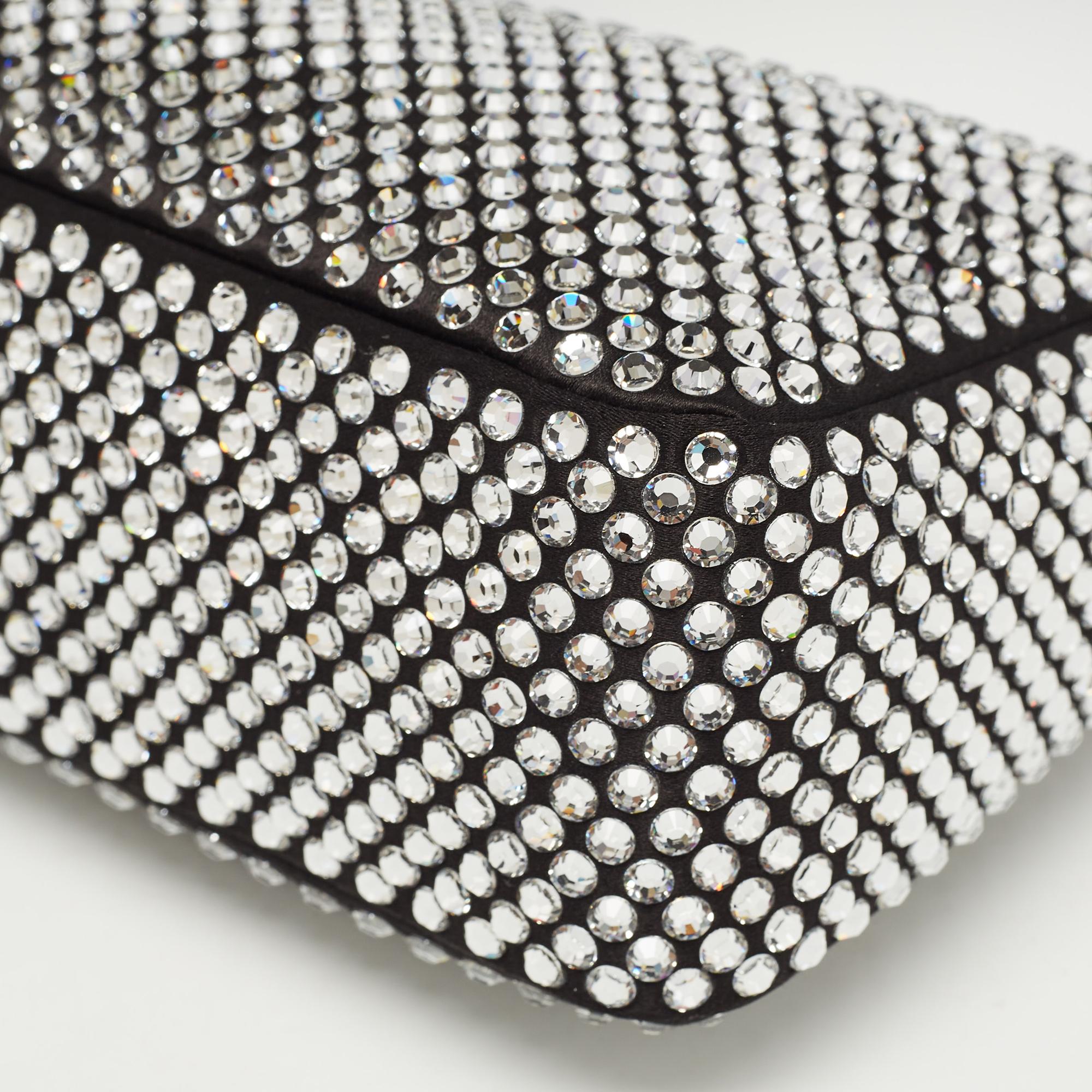 Prada Black Satin Mini Crystal Studded Re-Edition 2000 Shoulder Bag 7