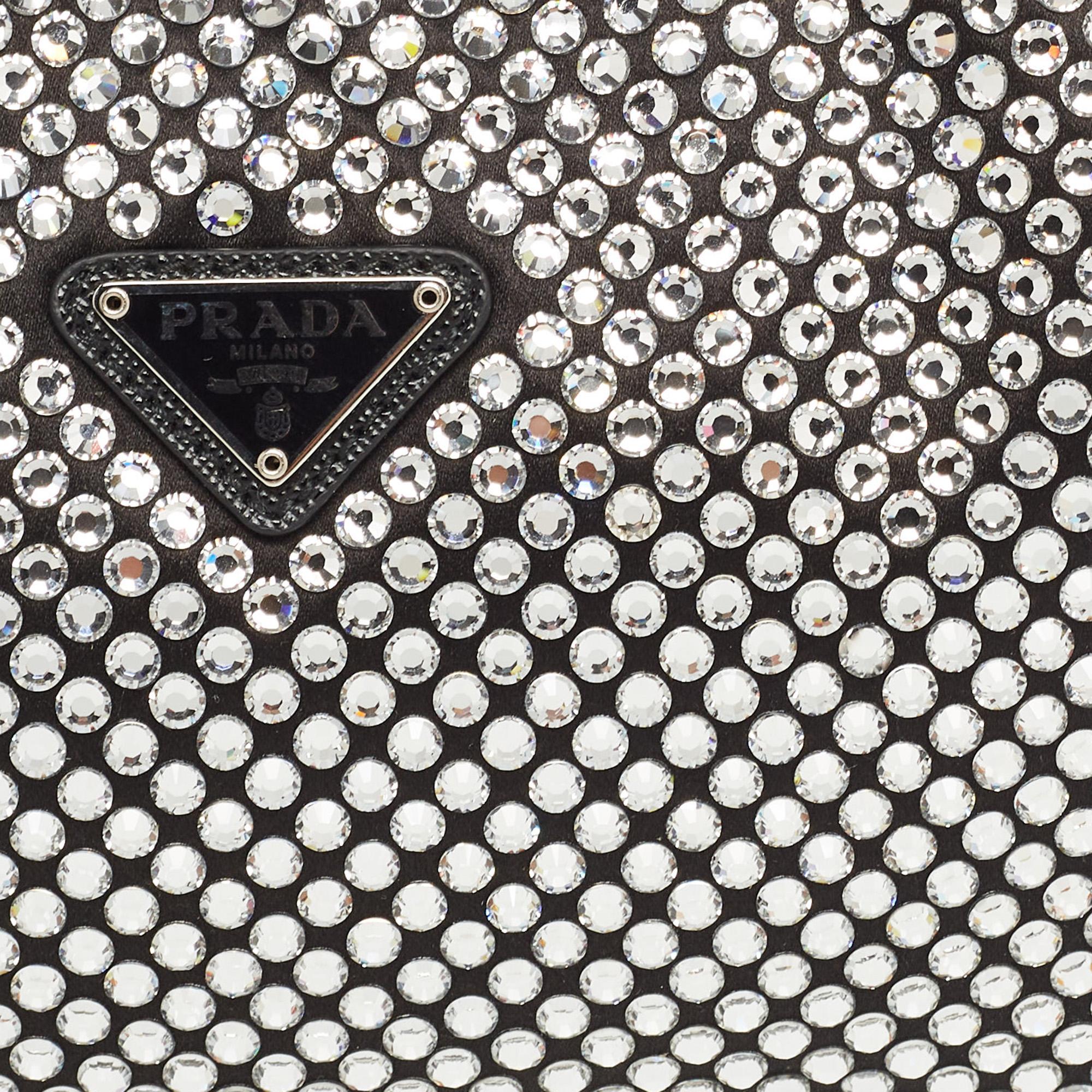 Prada Black Satin Mini Crystal Studded Re-Edition 2000 Shoulder Bag 2