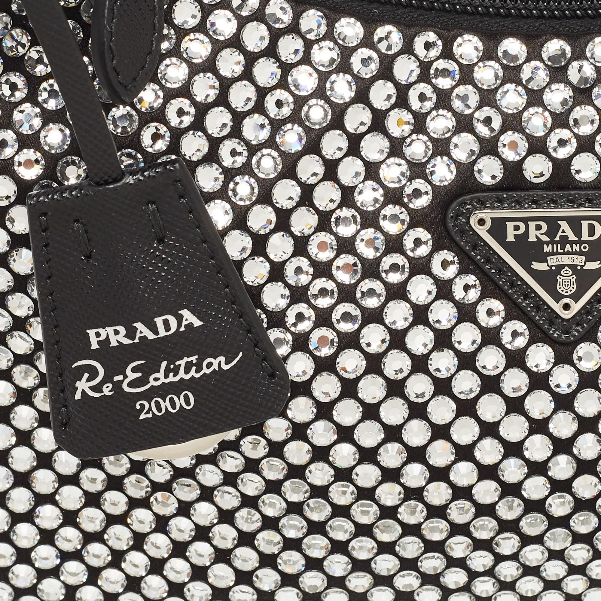Prada Black Satin Mini Crystal Studded Re-Edition 2000 Shoulder Bag 3