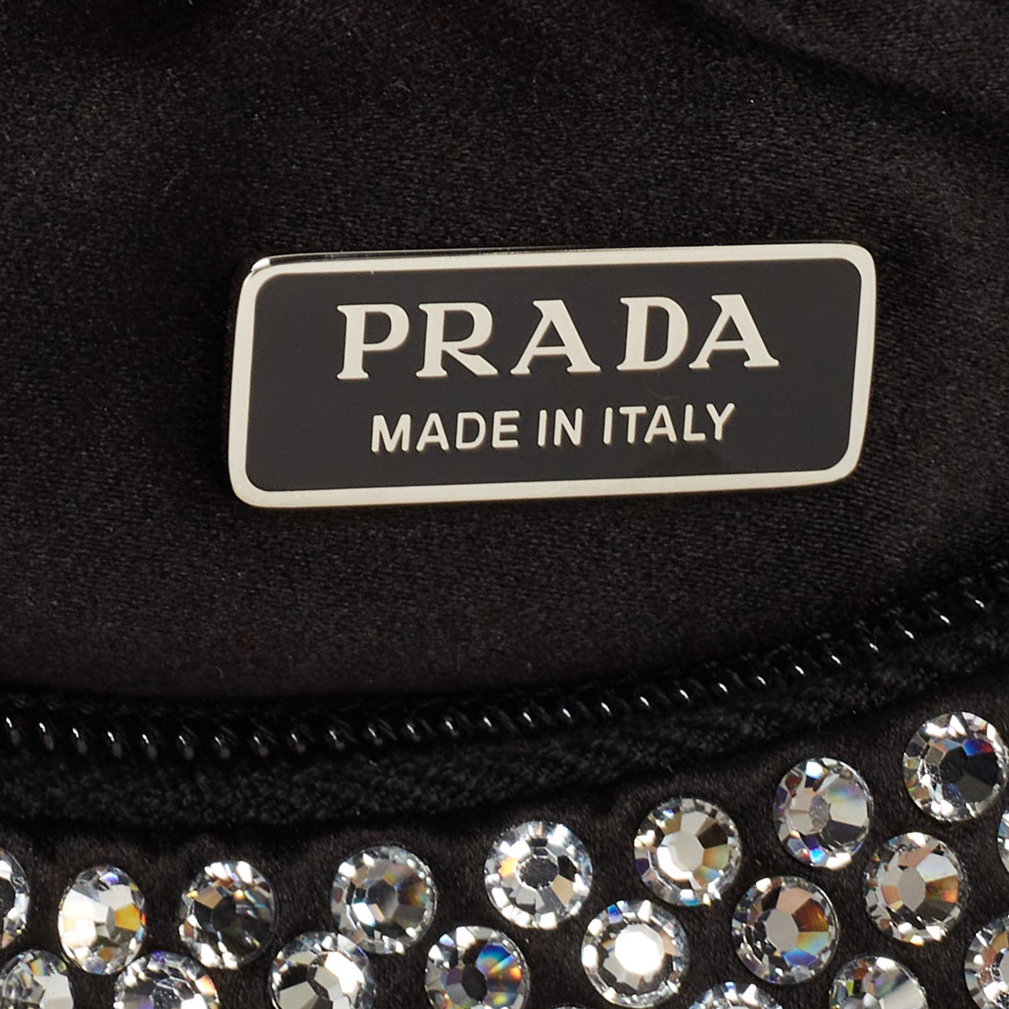 Prada Black Satin Mini Crystal Studded Re-Edition 2000 Shoulder Bag 5