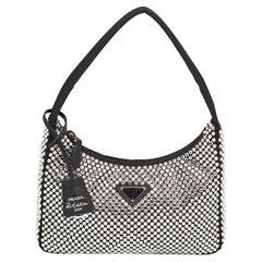 Prada Black Satin Mini Crystal Studded Re-Edition 2000 Shoulder Bag