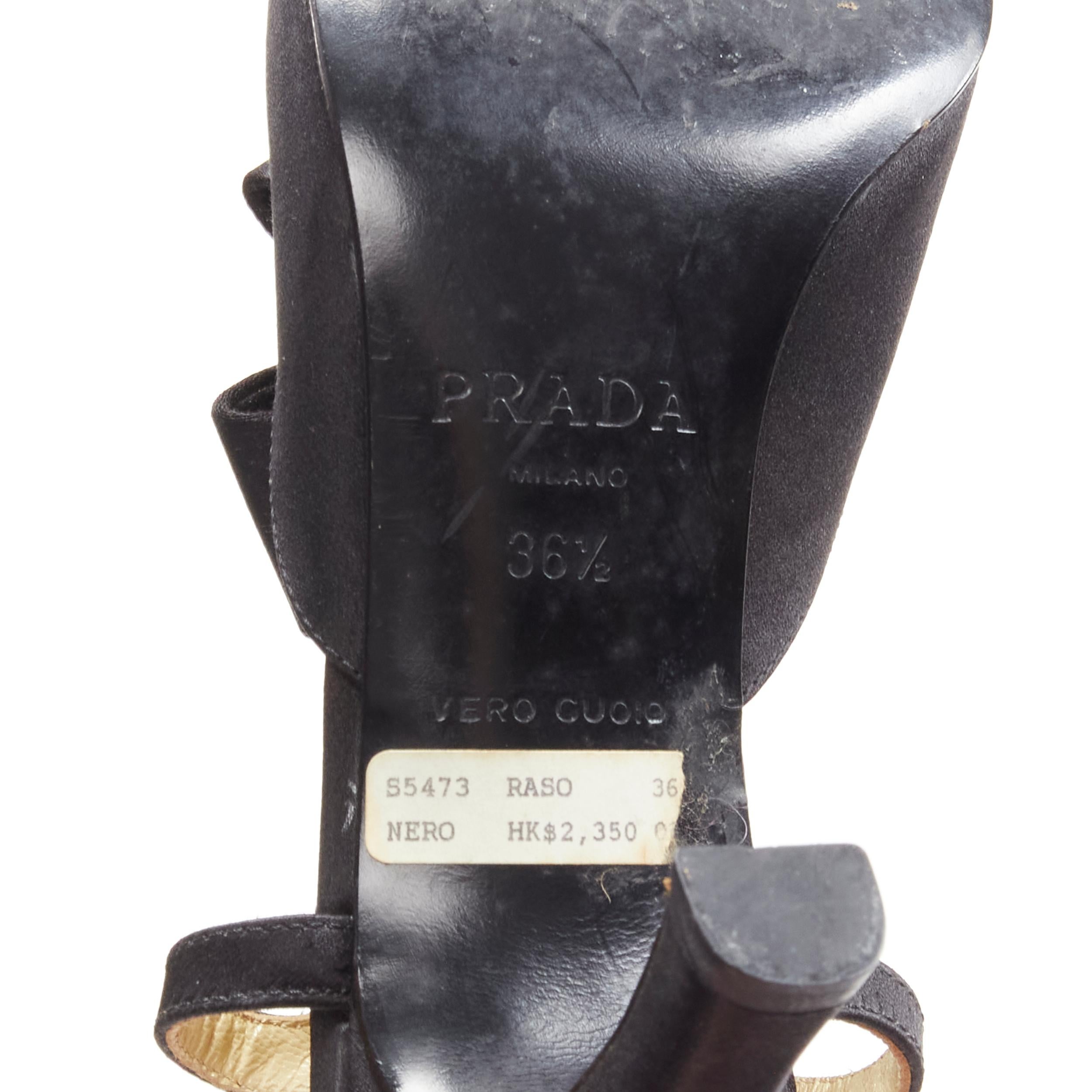 PRADA black satin origami bow ankle T strap fabric button pump EU36.5 6
