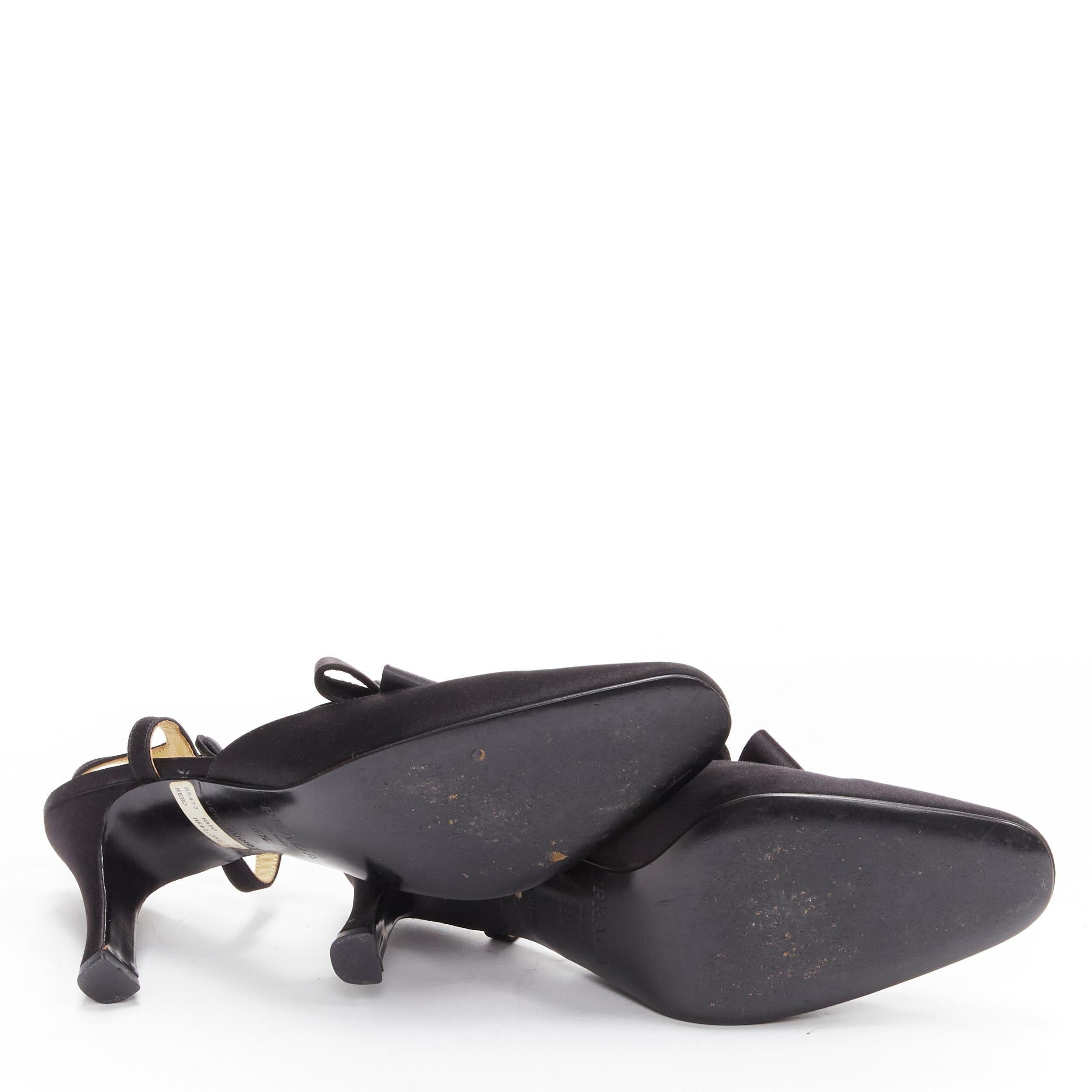 PRADA black satin origami bow ankle T strap fabric button pump EU36.5 7