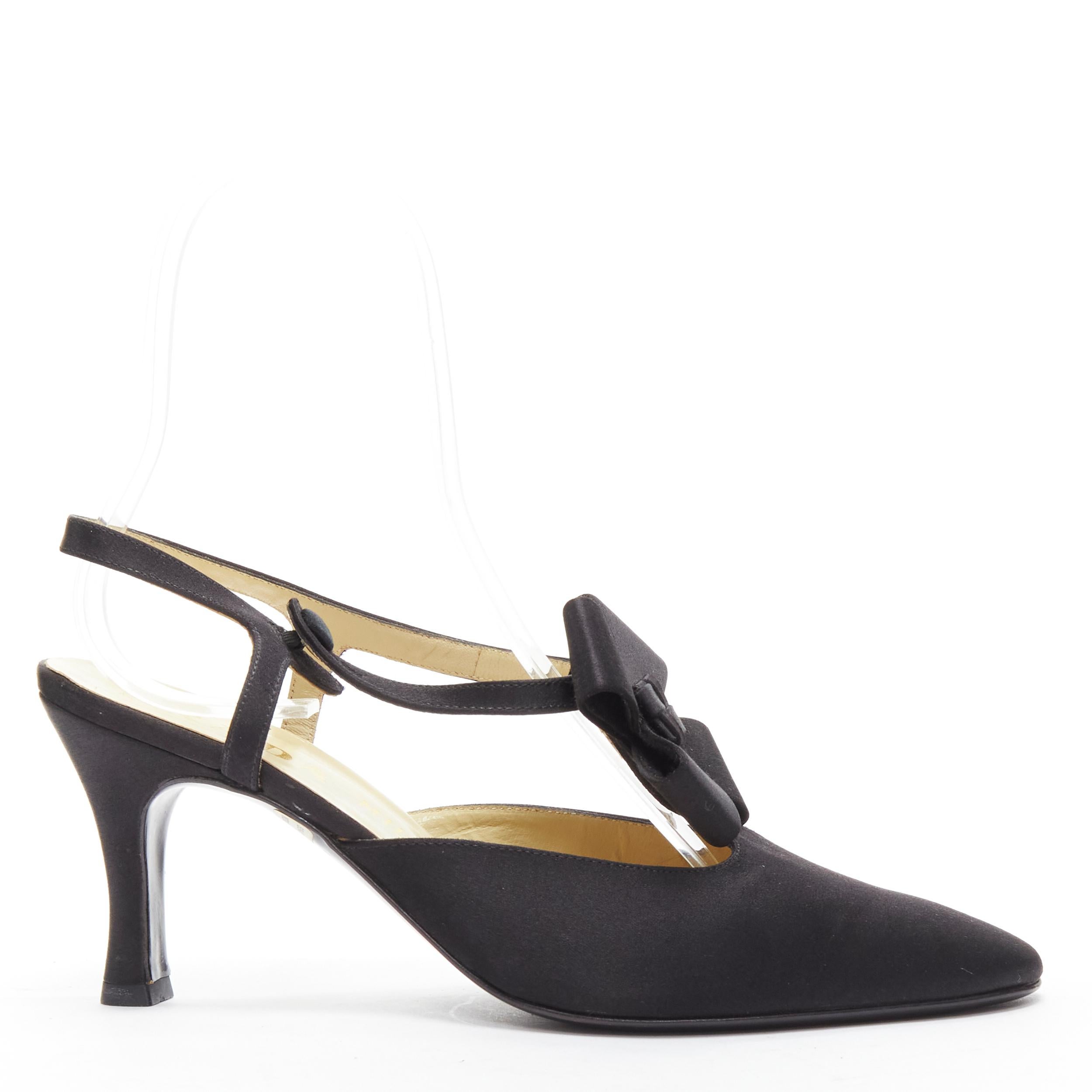 PRADA black satin origami bow ankle T strap fabric button pump EU36.5
Reference: GIYG/A00265
Brand: Prada
Designer: Miuccia Prada
Material: Satin
Color: Black
Pattern: Solid
Closure: Button

CONDITION:
Condition: Good, this item was pre-owned and is