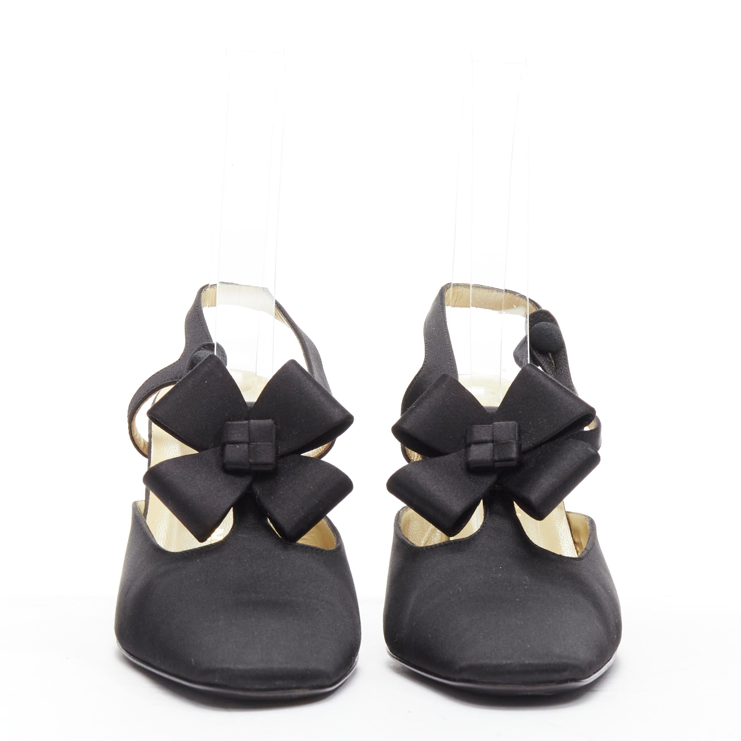 PRADA black satin origami bow ankle T strap fabric button pump EU36.5 In Good Condition In Hong Kong, NT