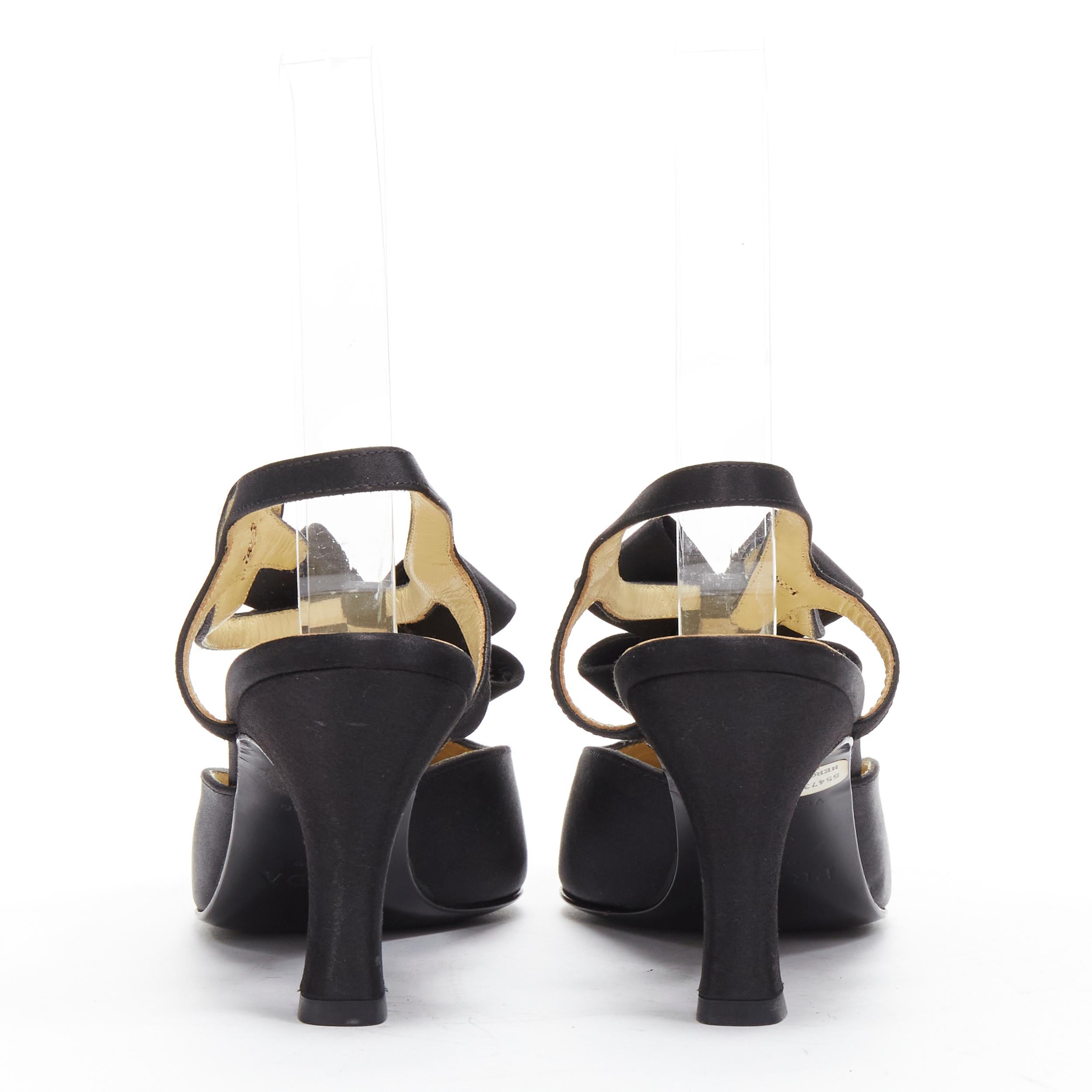 PRADA black satin origami bow ankle T strap fabric button pump EU36.5 1