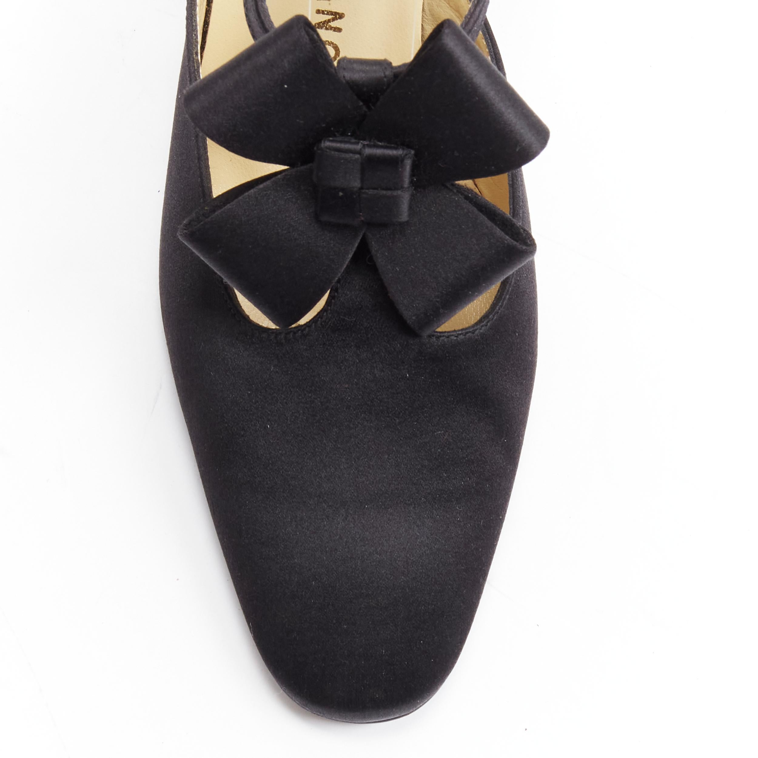 PRADA black satin origami bow ankle T strap fabric button pump EU36.5 2