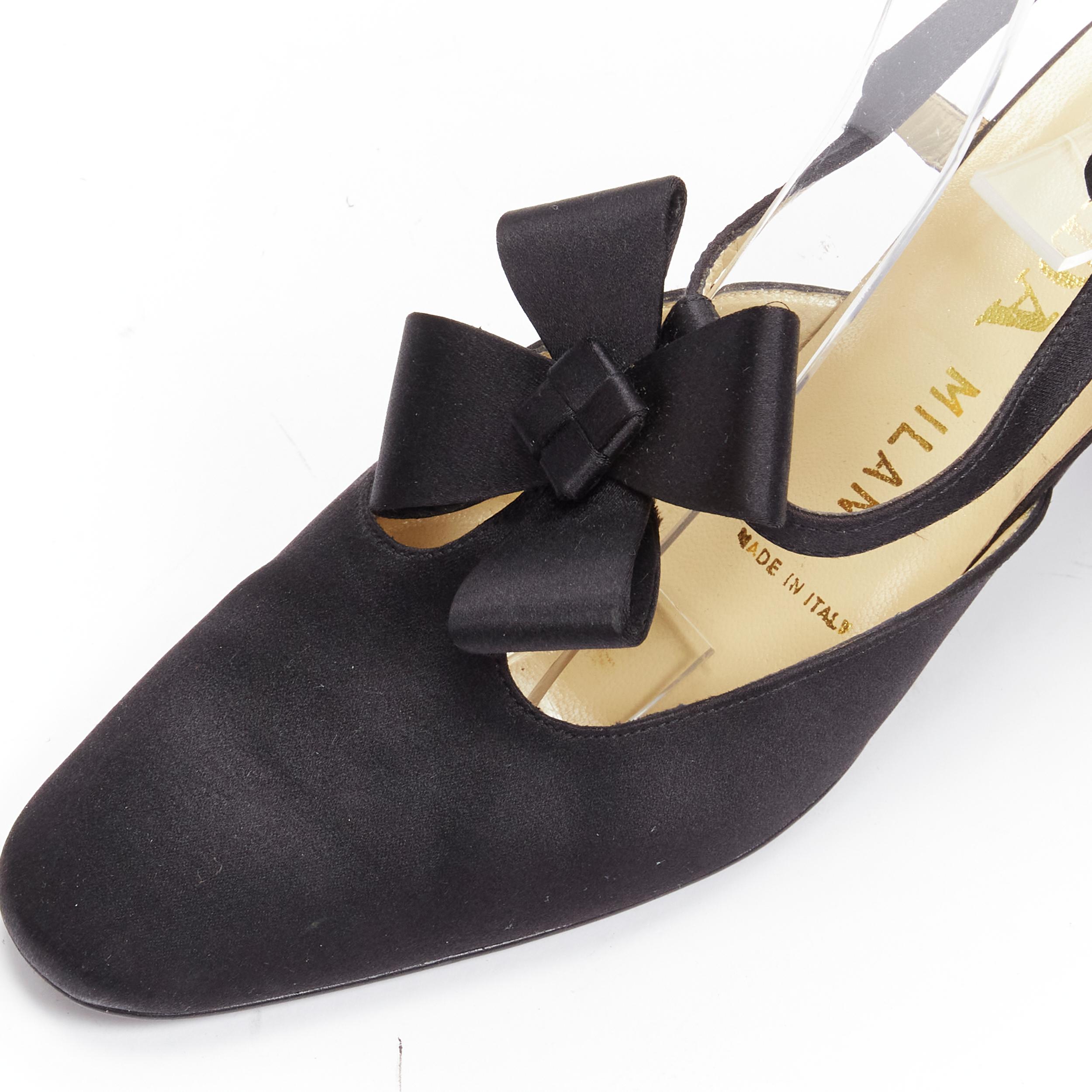 PRADA black satin origami bow ankle T strap fabric button pump EU36.5 3
