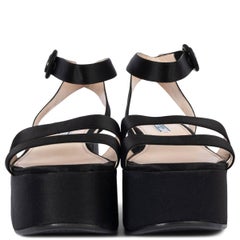 PRADA black SATIN PLATFORM Sandals Shoes 40.5