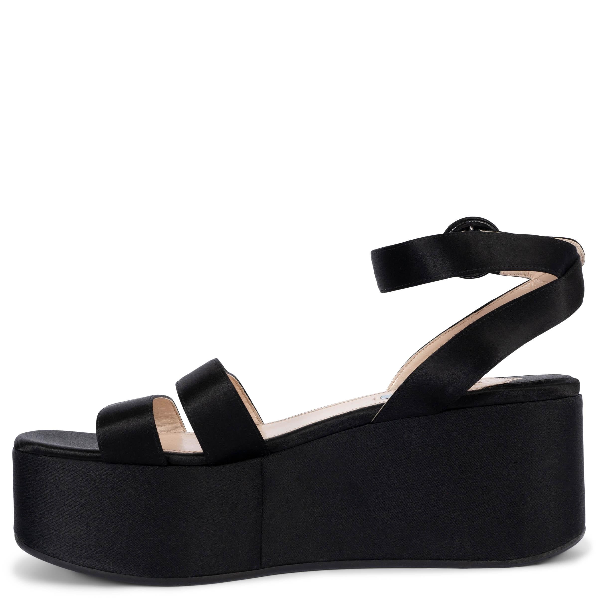 Black PRADA black SATIN PLATFORM Sandals Shoes 40.5 For Sale