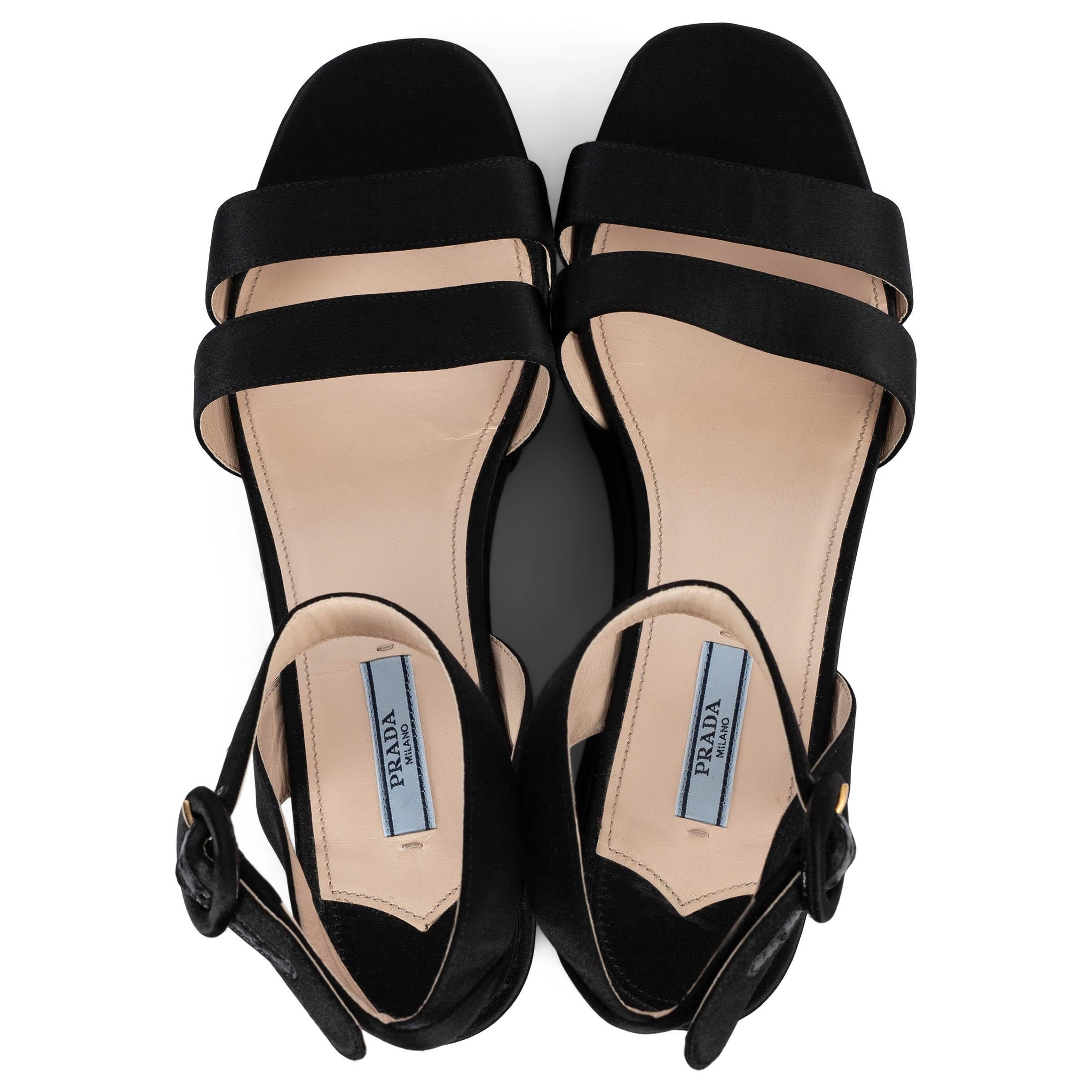 Women's PRADA black SATIN PLATFORM Sandals Shoes 40.5 For Sale
