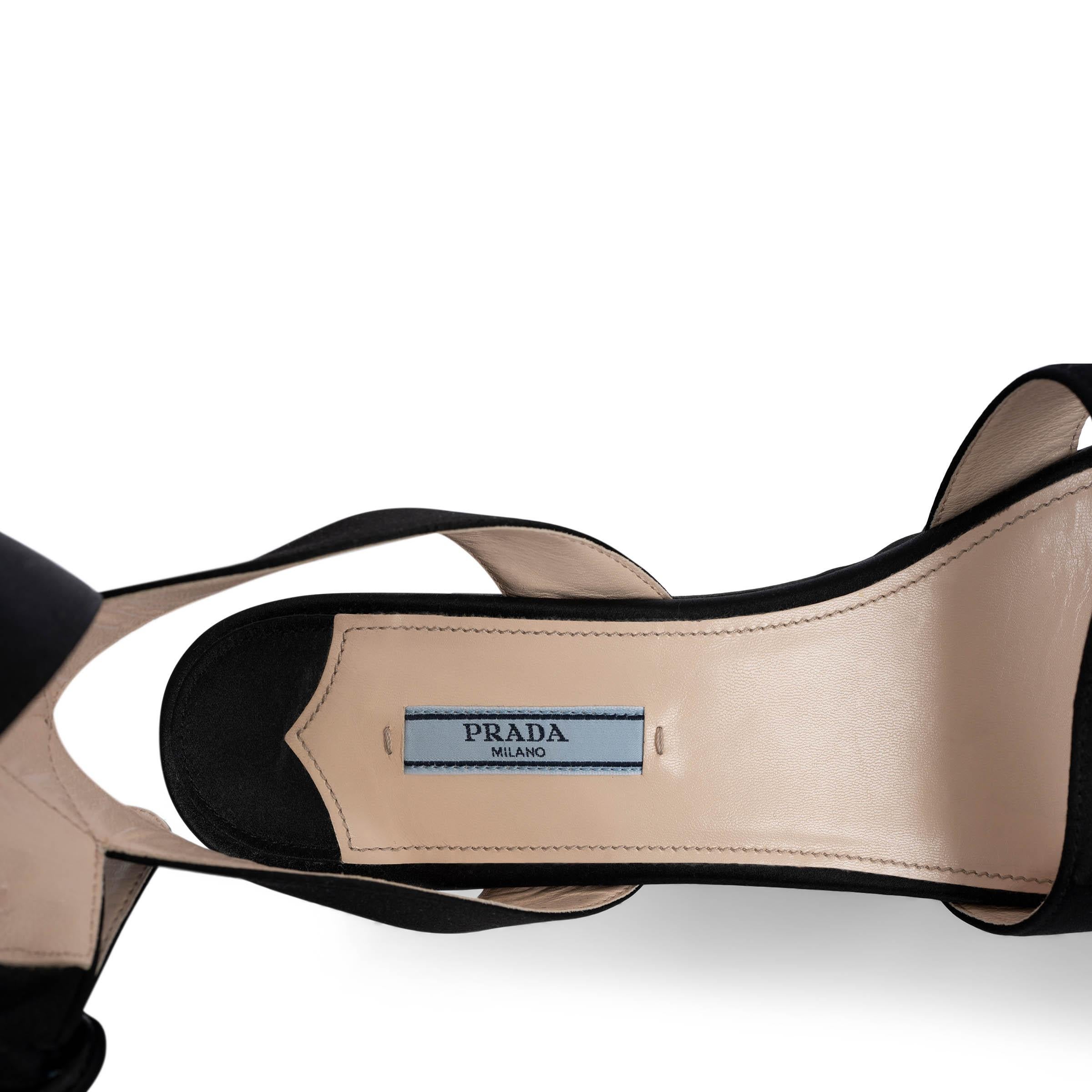PRADA black SATIN PLATFORM Sandals Shoes 40.5 For Sale 1