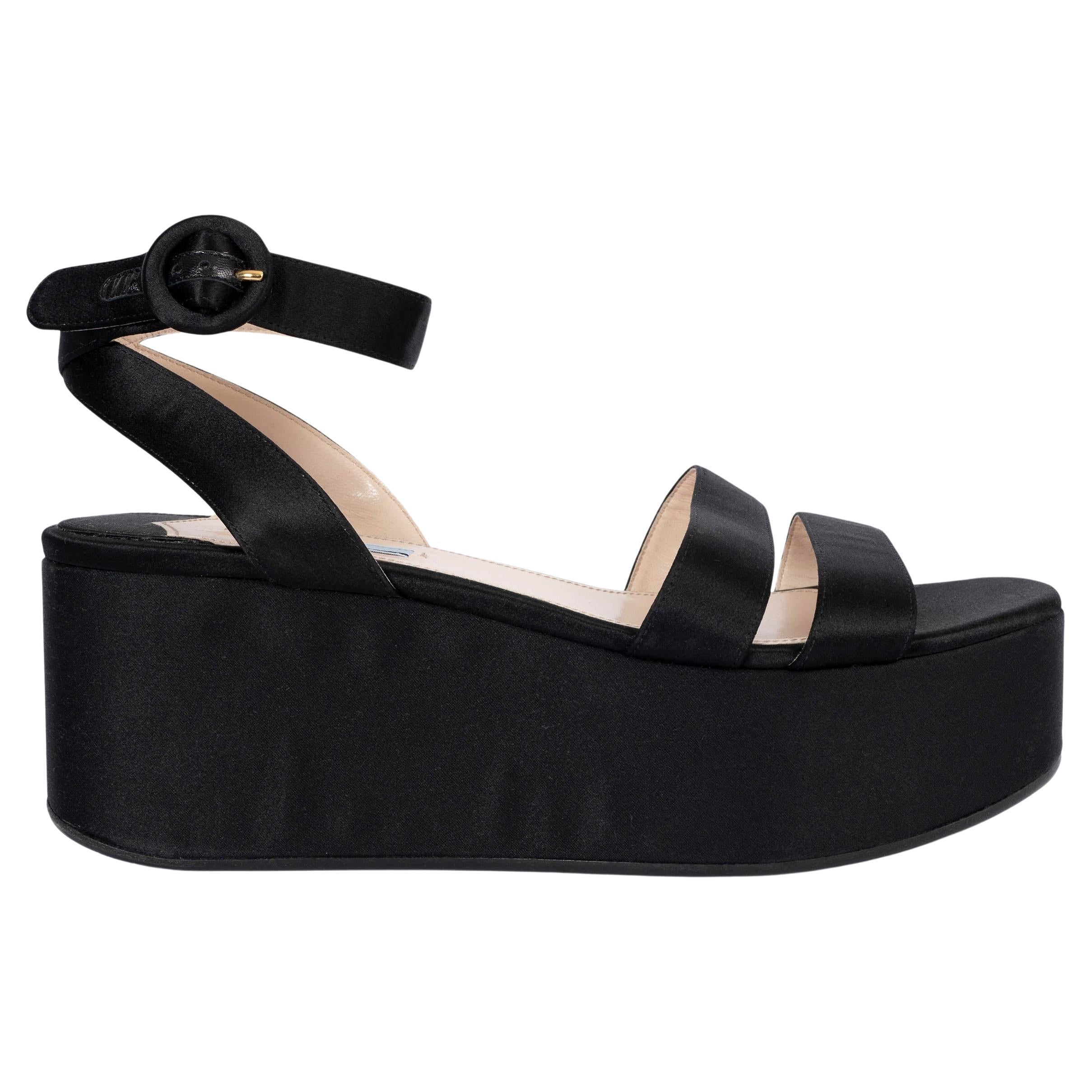 PRADA black SATIN PLATFORM Sandals Shoes 40.5 For Sale