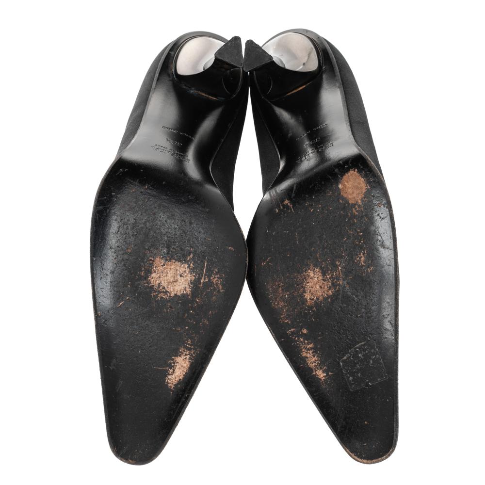 Prada Black Satin Pointed Toe Pumps Size 38.5 For Sale 1