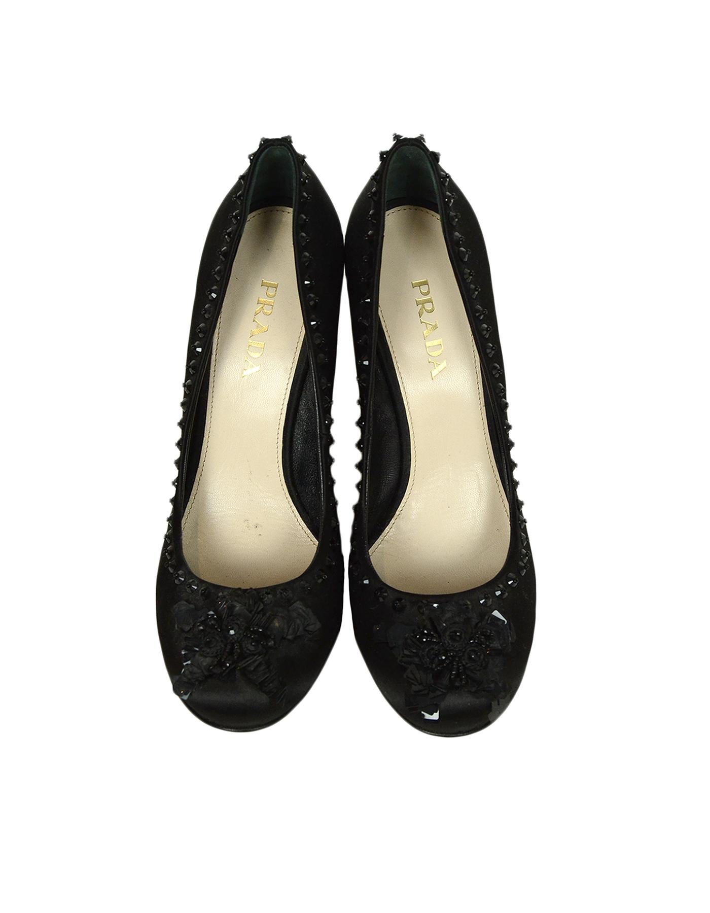 Women's Prada Black Satin Pumps w/ Sequin Embellishment sz 39