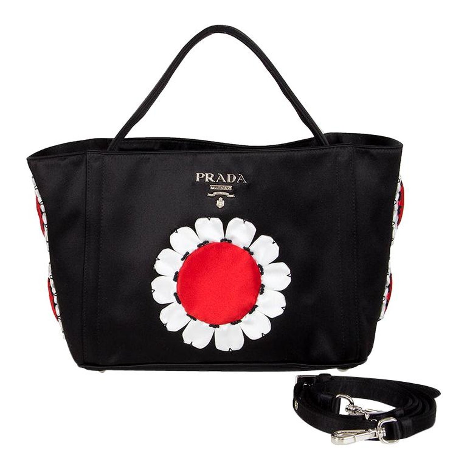 PRADA black satin RASO FLOWER Basket Tote Bag at 1stDibs | prada flower bag,  prada raso bag, prada satin tote