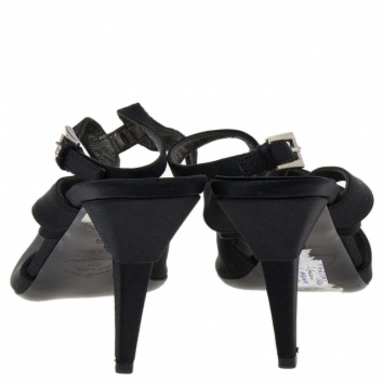 Prada Black Satin Slingback Sandals Size 37.5 Pour femmes en vente