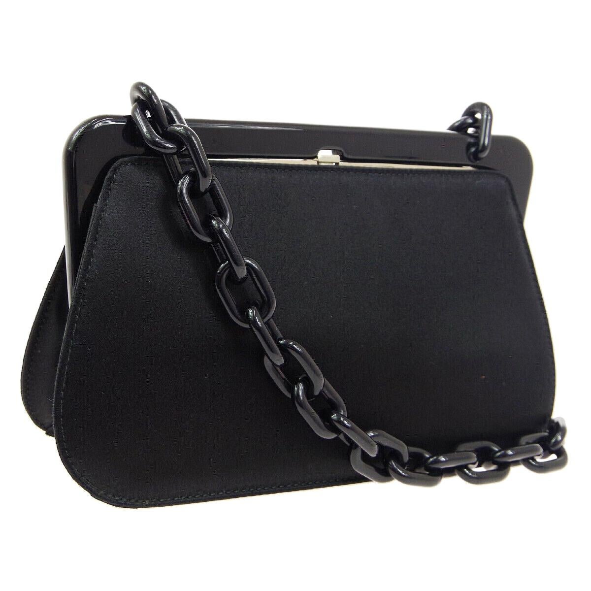 Prada Black Satin Small Mini Plastic Kiss Lock Shoulder Evening Bag