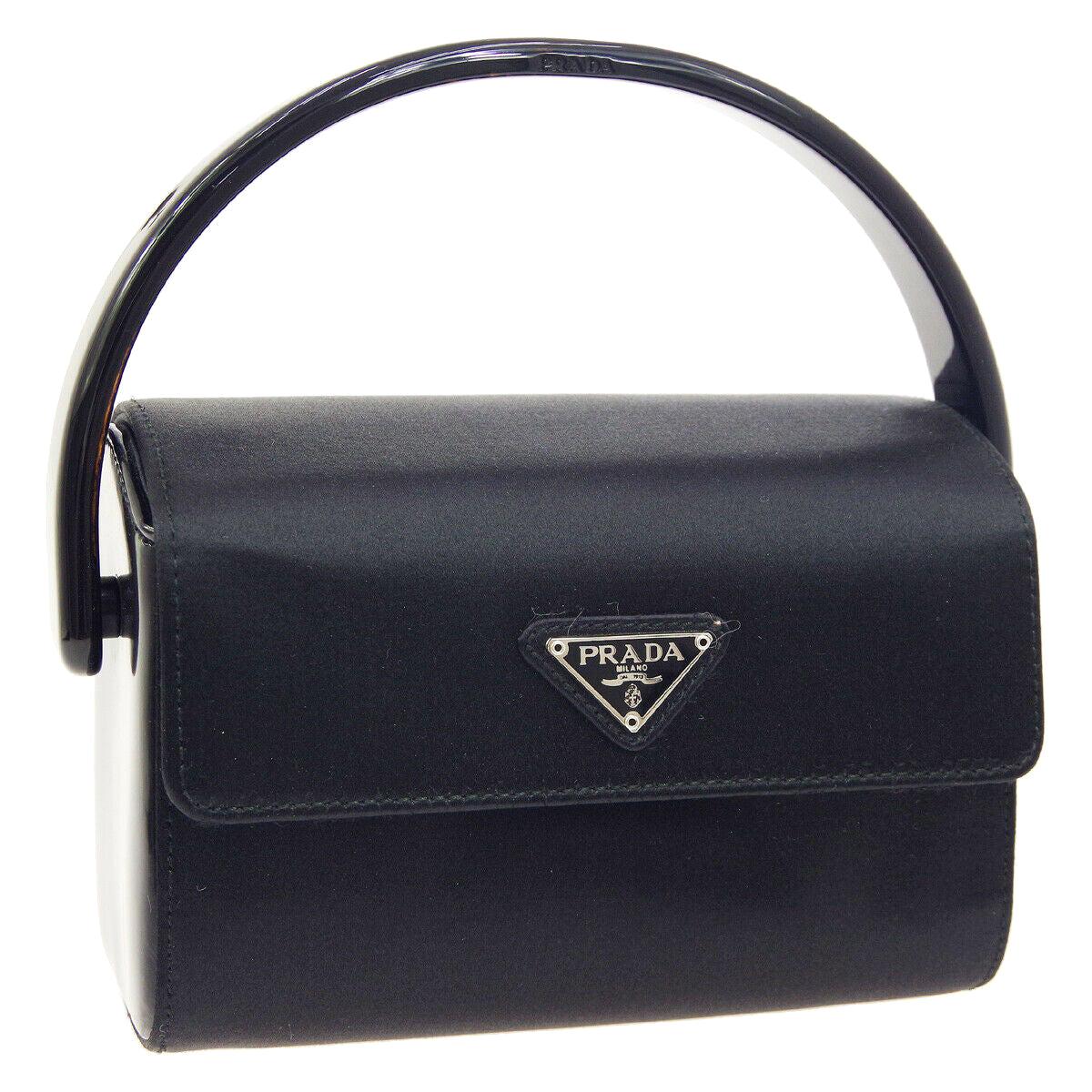 Prada Black Satin Small Mini Plastic Top Handle Satchel Kelly Style Evening Bag