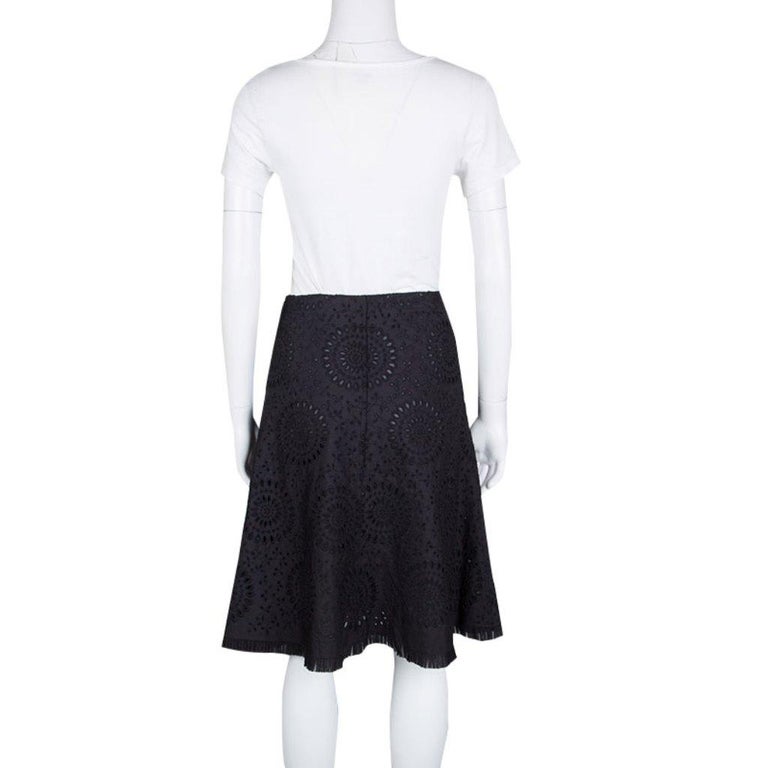 Prada Black Schiffli Embroidered Cotton A Line Skirt M at 1stDibs