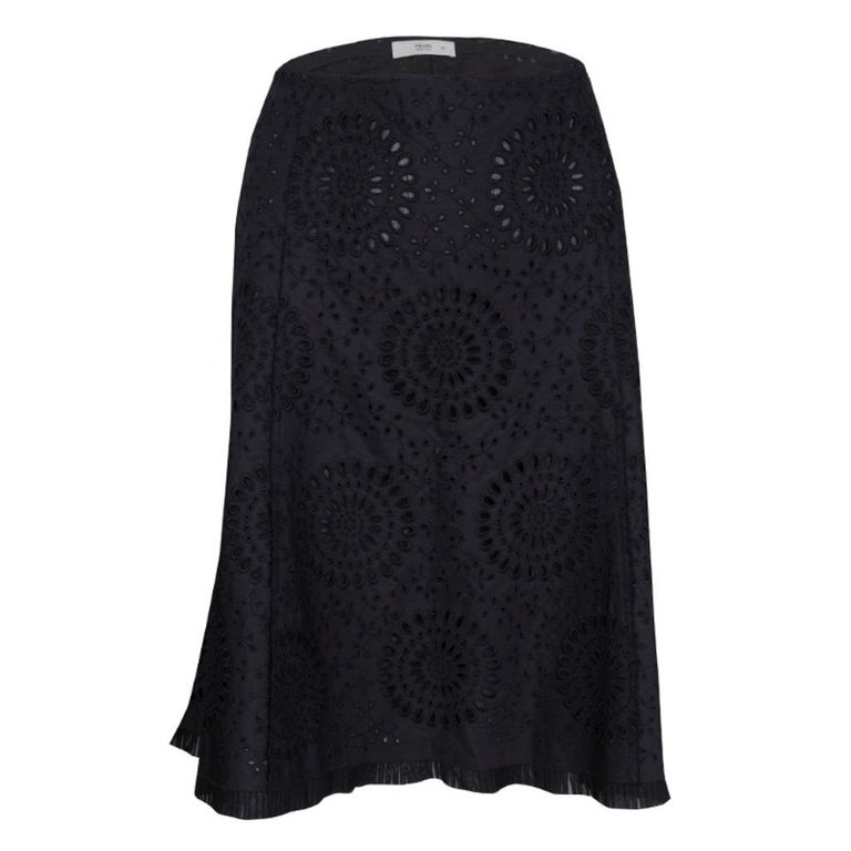 Prada Black Schiffli Embroidered Cotton A Line Skirt M at 1stDibs