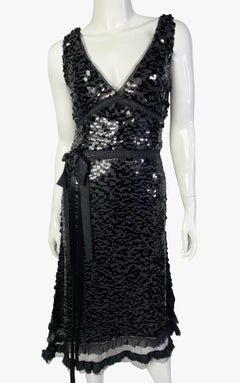 Prada black sequined cocktail silk dress