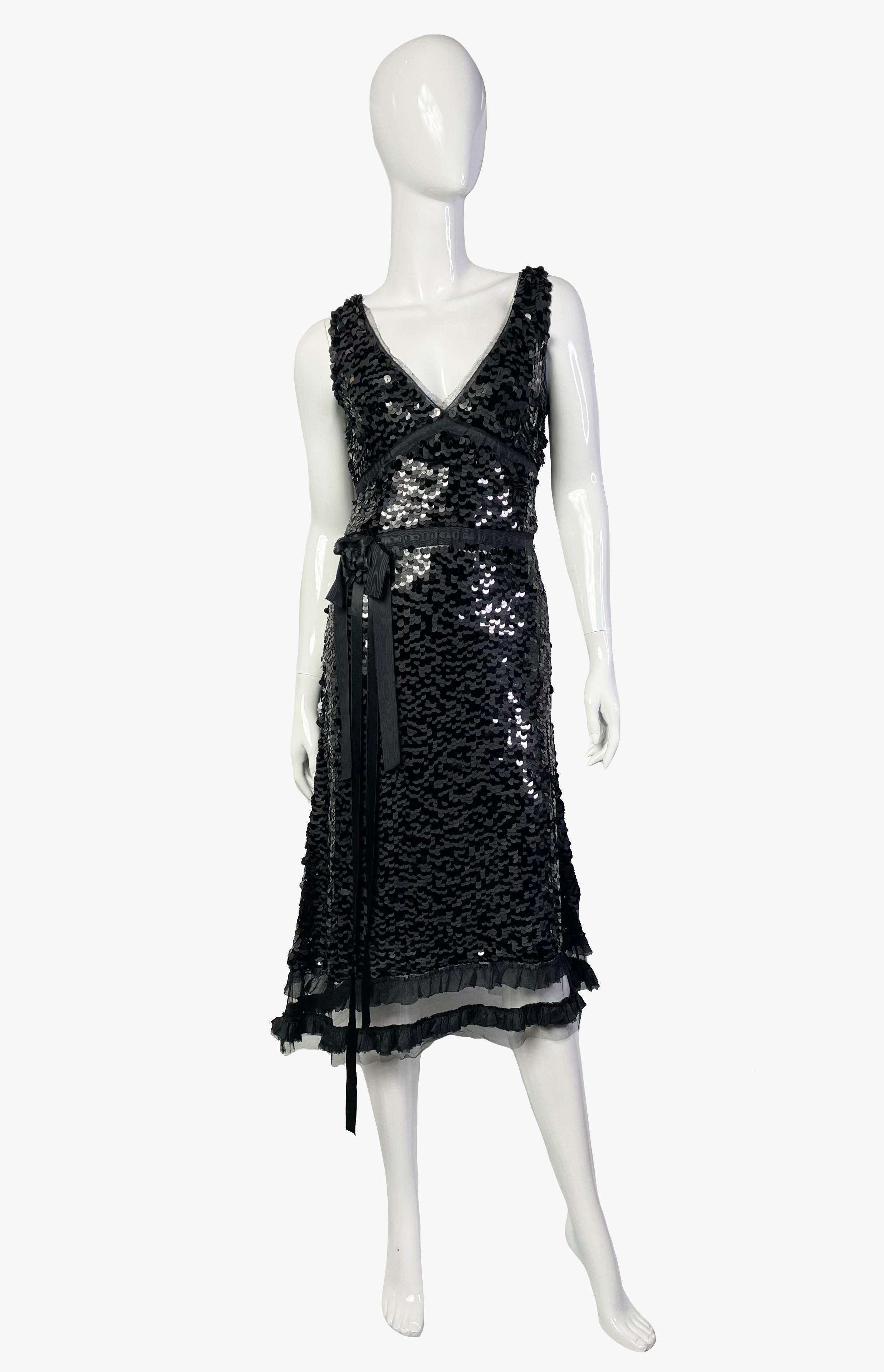 Women's Prada black sequined cocktail silk dress 