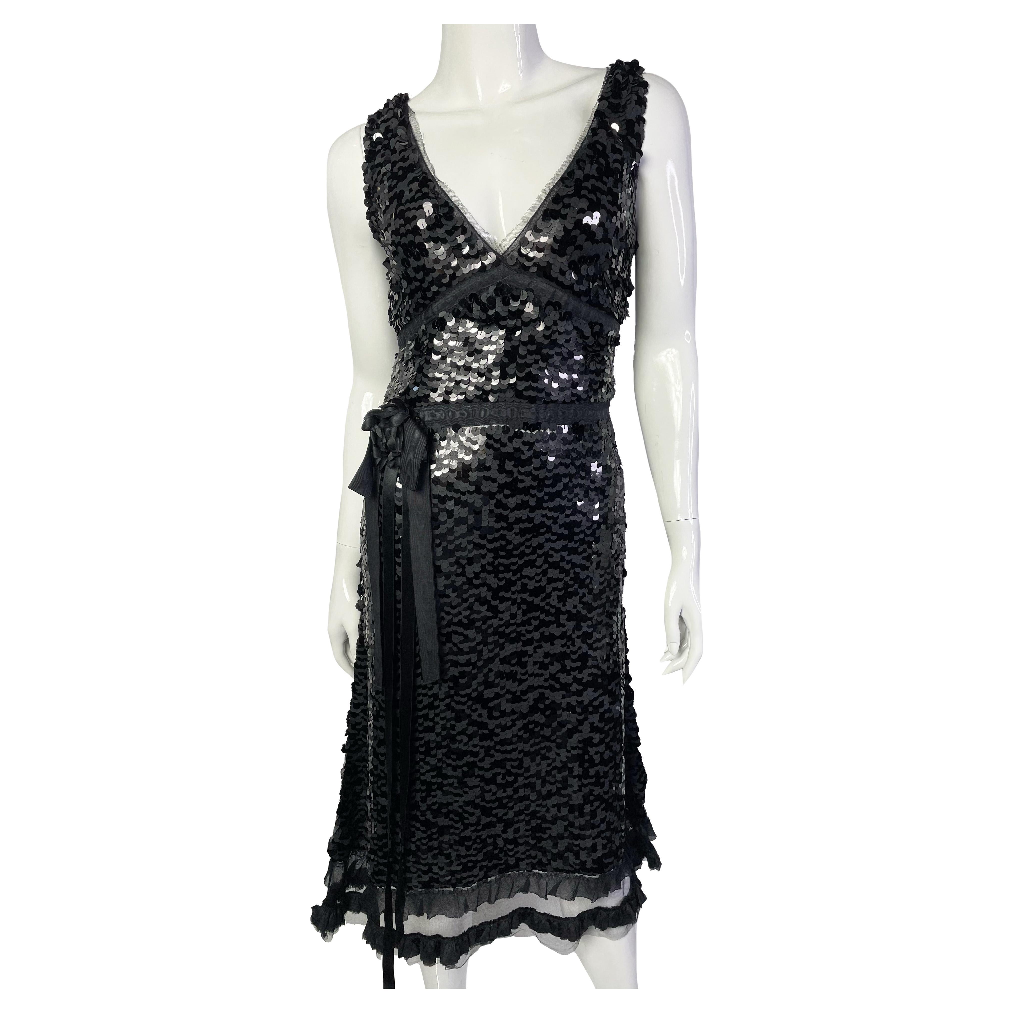 Prada black sequined cocktail silk dress 