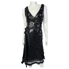 Prada black sequined cocktail silk dress