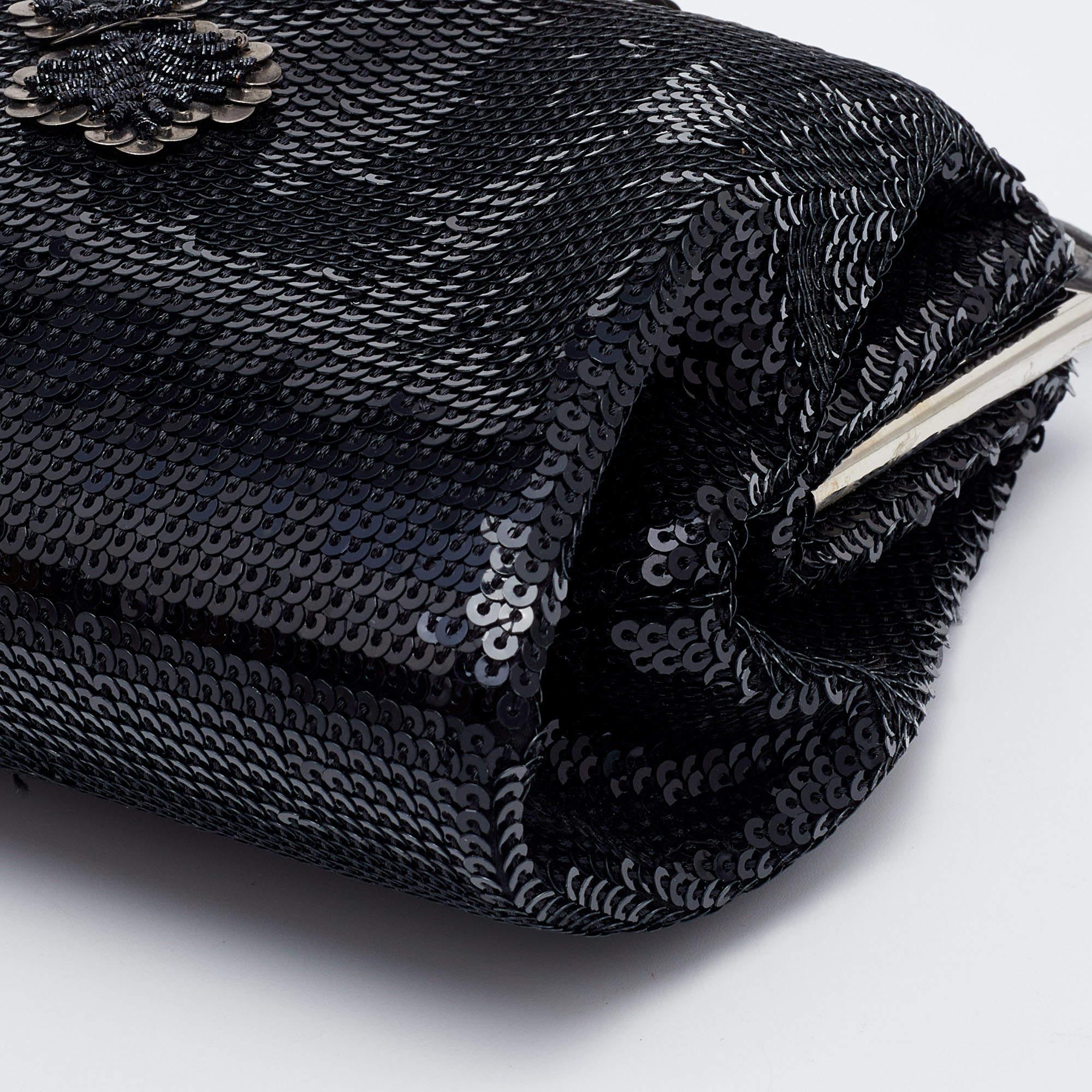 Prada Black Sequins Chain Pochette 5