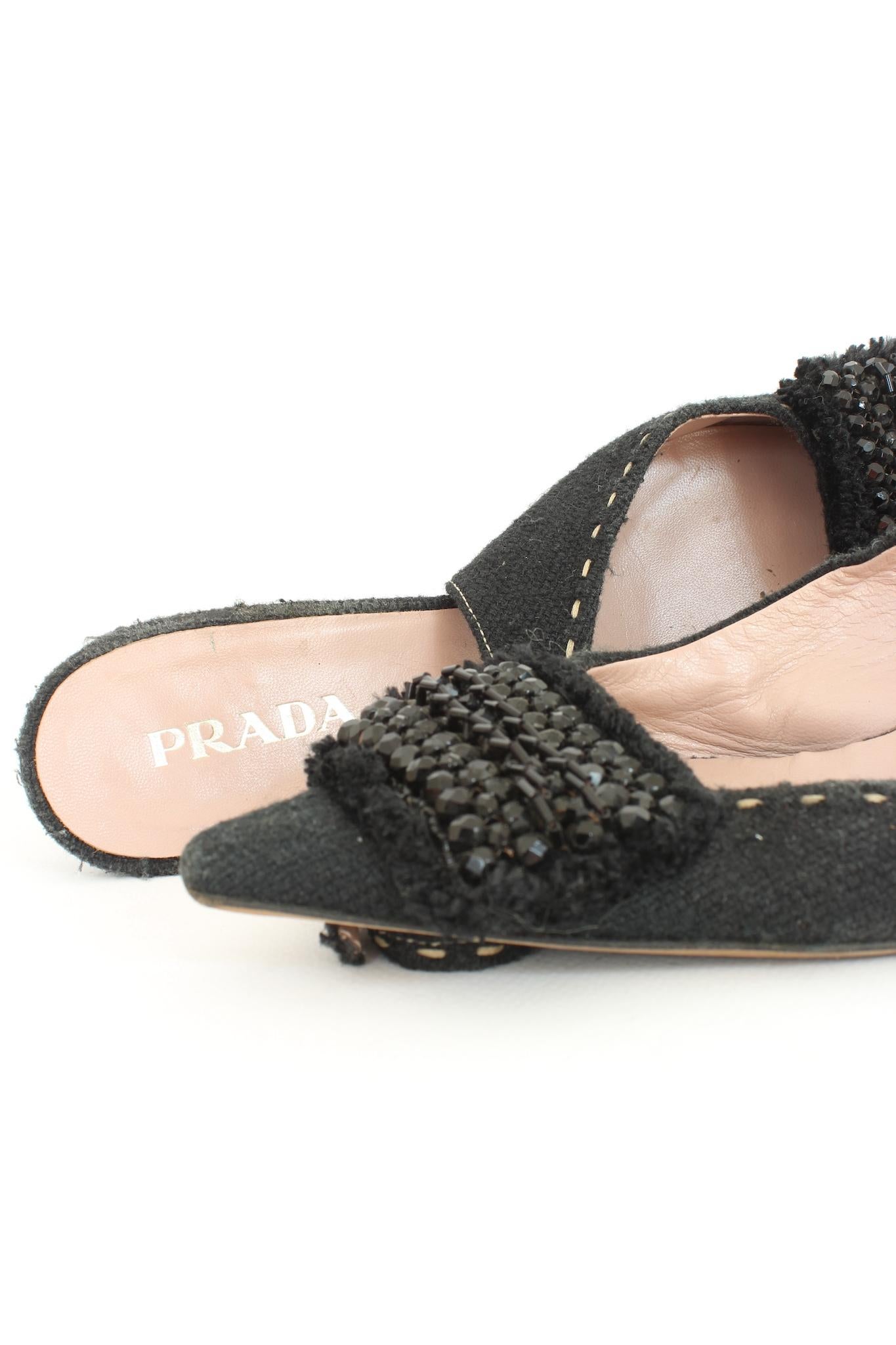 Prada Black Sequins Vintage Slingback Heel Pumps Shoes 2000s 1