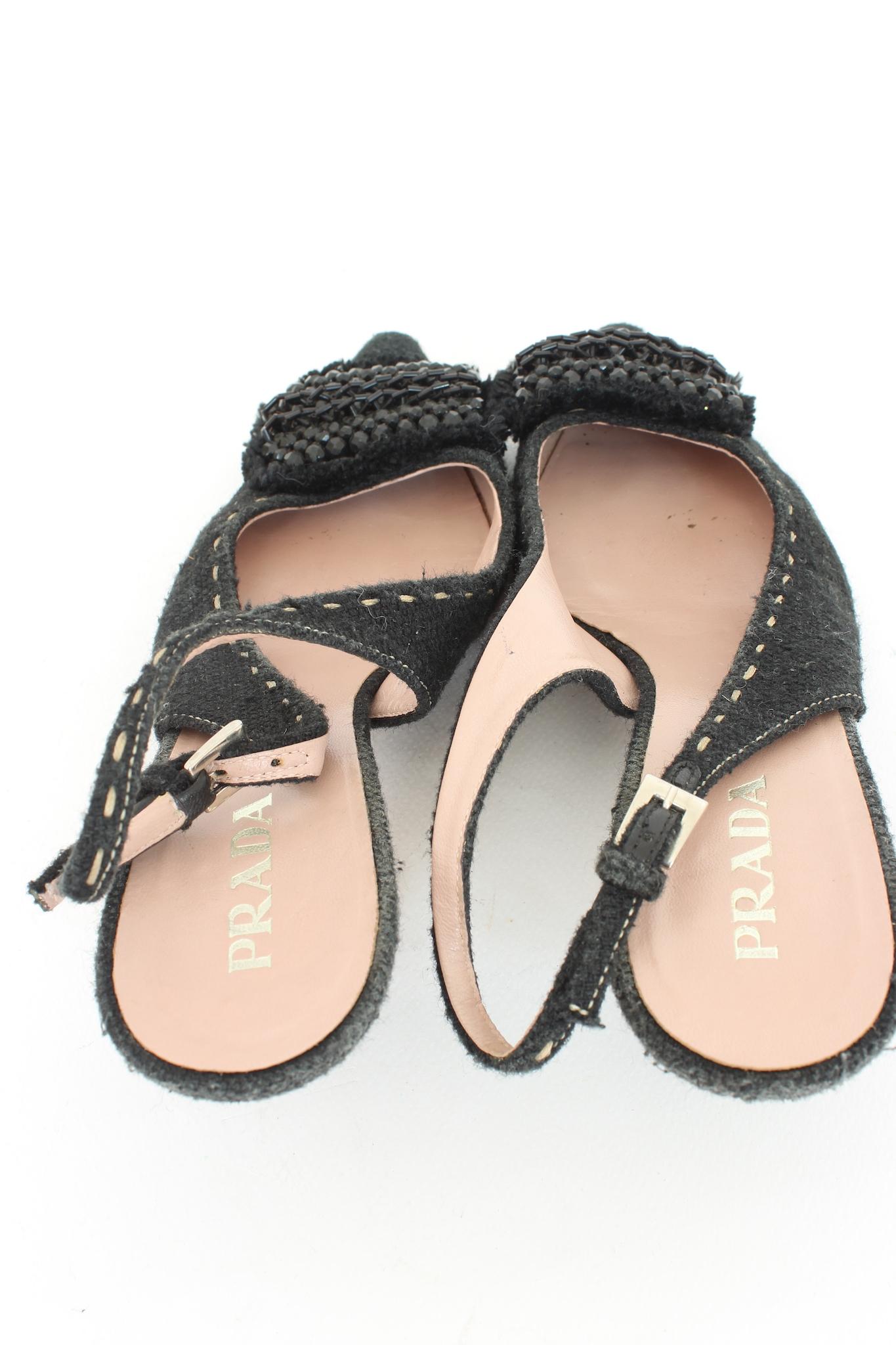 Prada Black Sequins Vintage Slingback Heel Pumps Shoes 2000s 2