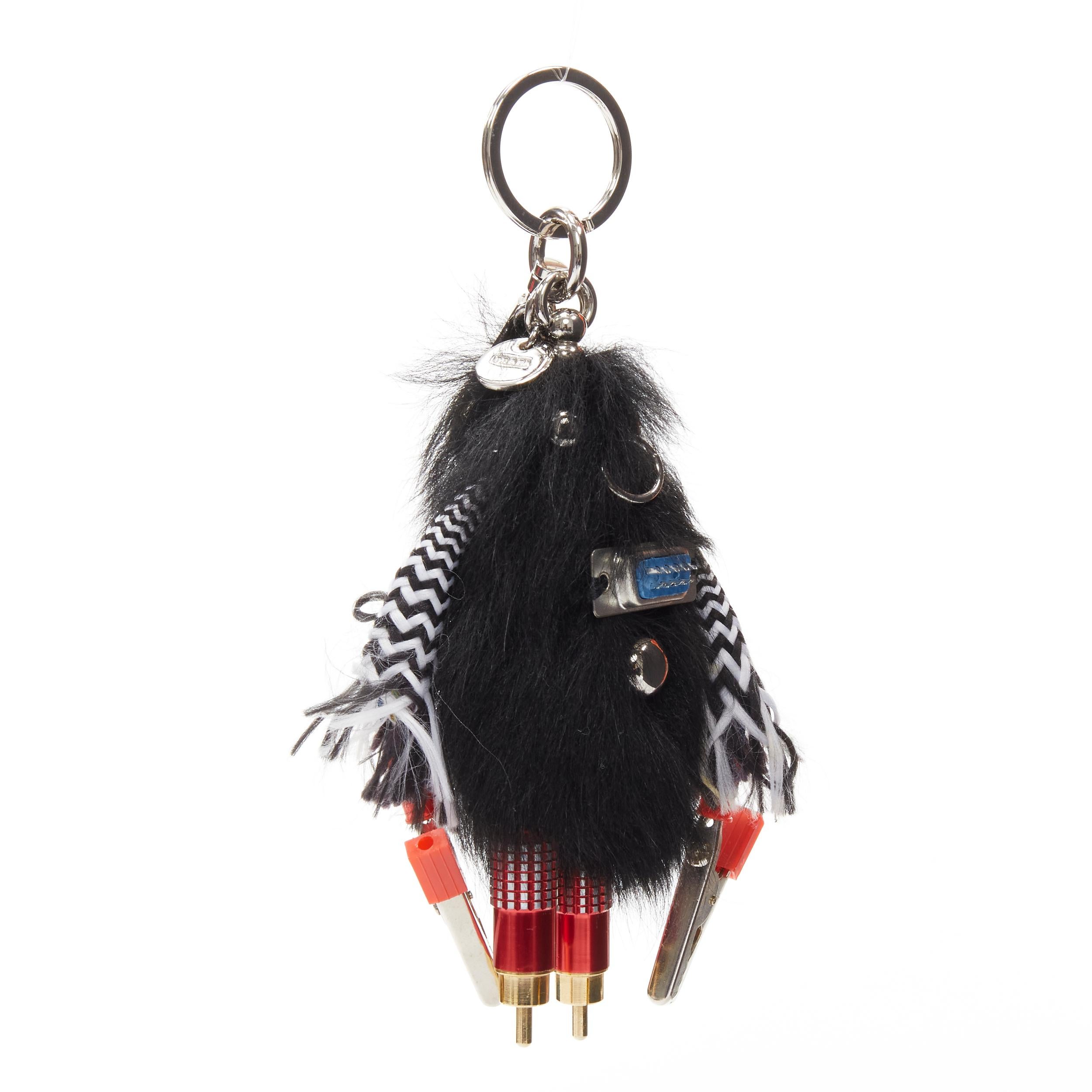 Black PRADA black sheep fur bolt hardware hand monster robot charm key ring For Sale