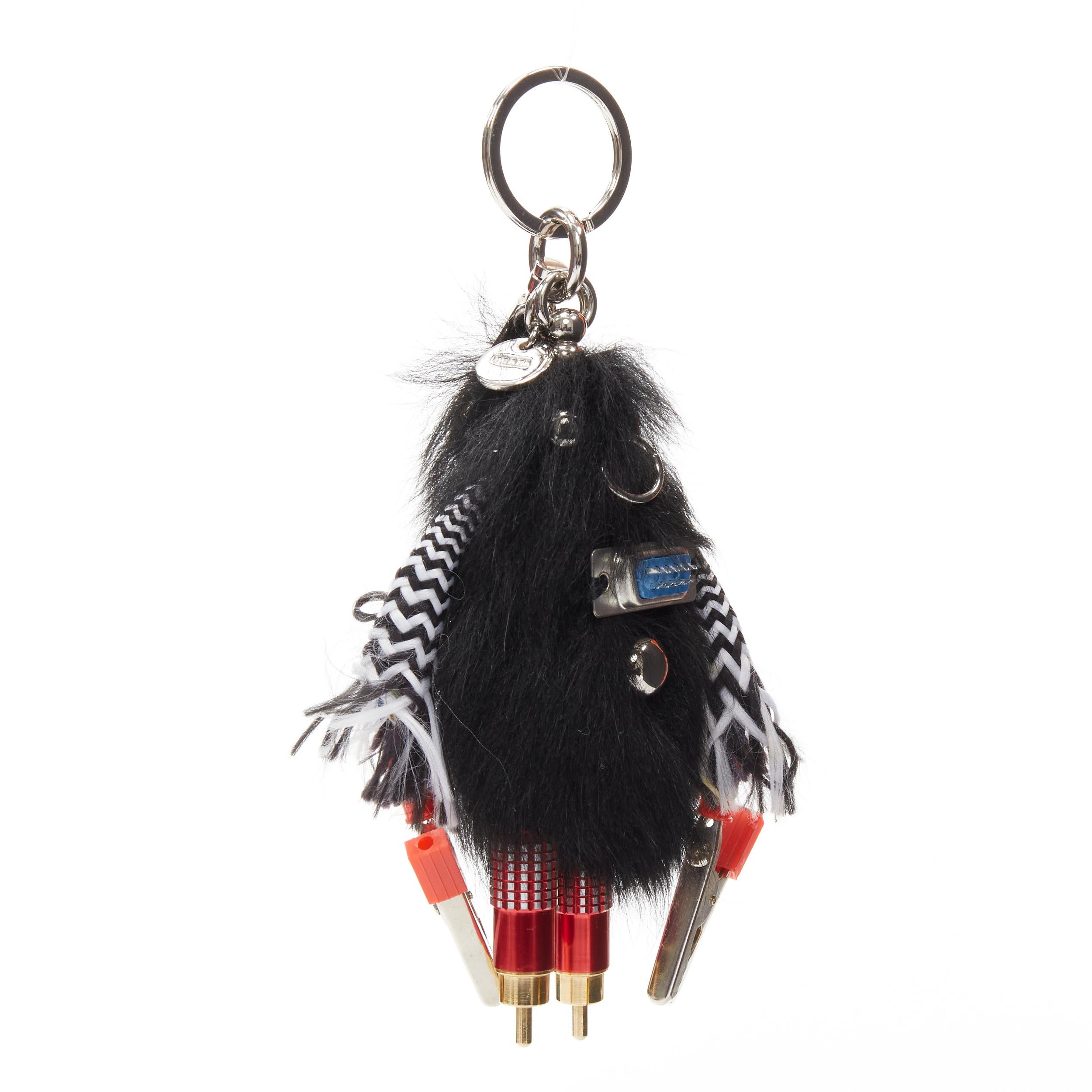 Black PRADA black sheep fur bolt hardware hand monster robot charm key ring
