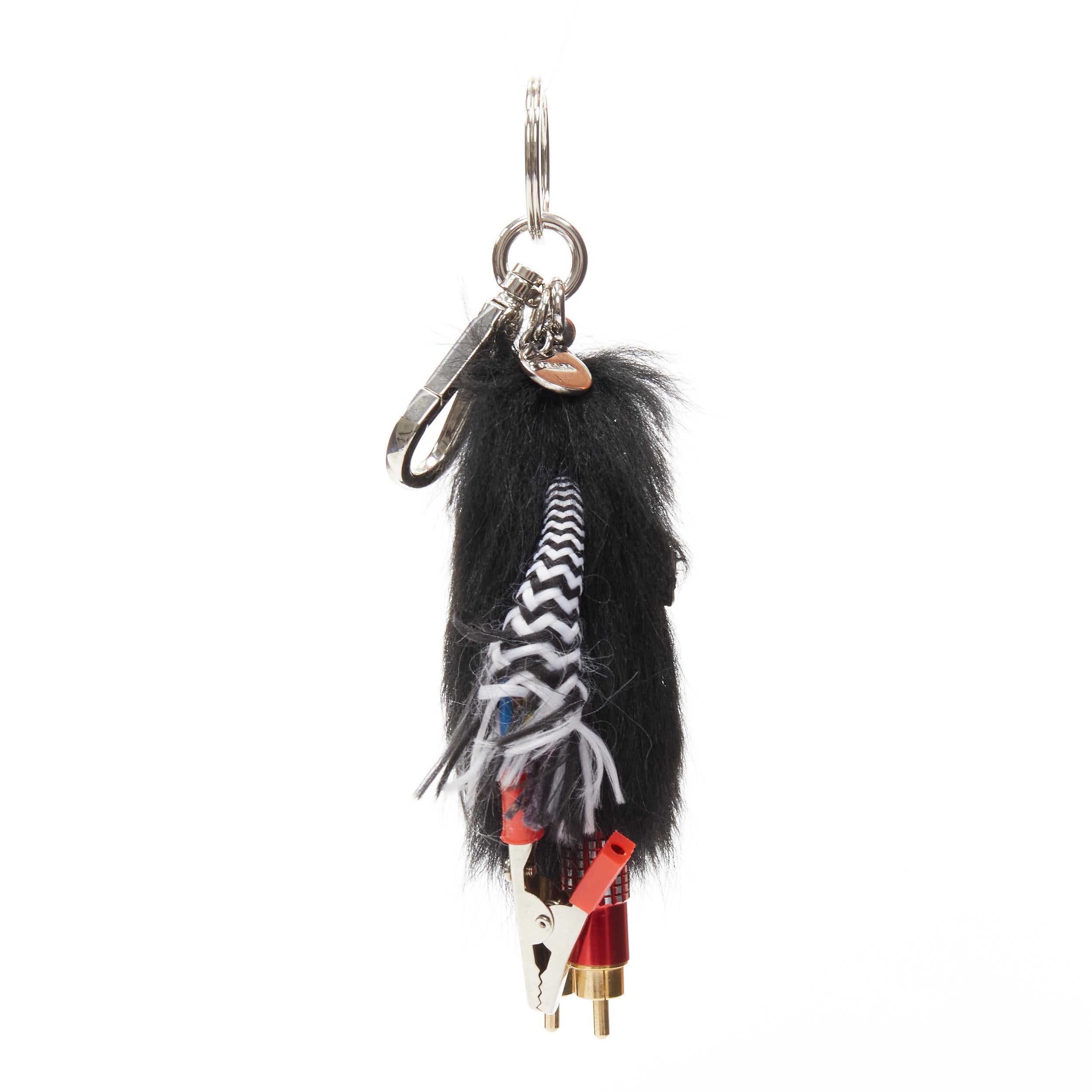 PRADA black sheep fur bolt hardware hand monster robot charm key ring In Excellent Condition In Hong Kong, NT