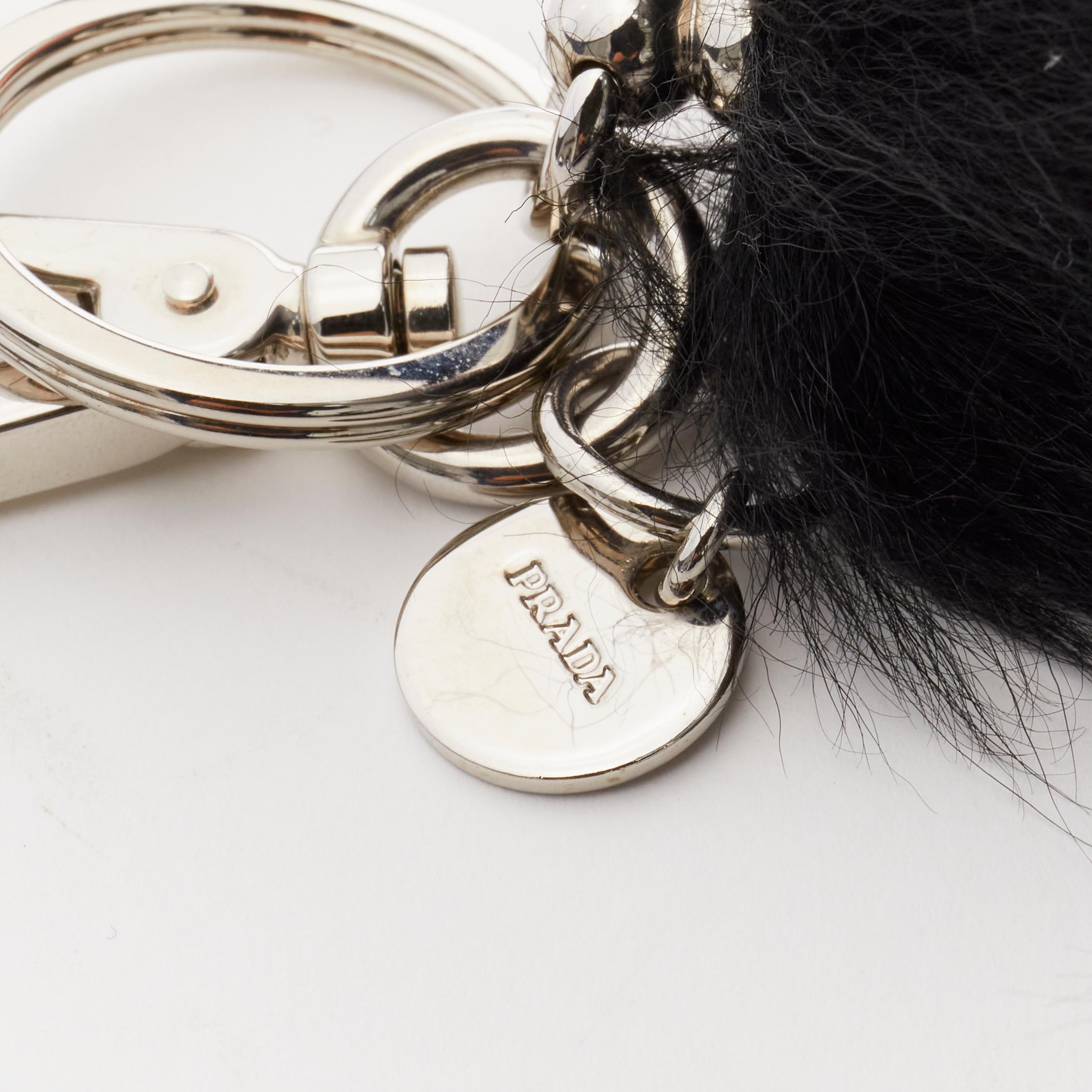 PRADA black sheep fur bolt hardware hand monster robot charm key ring 3