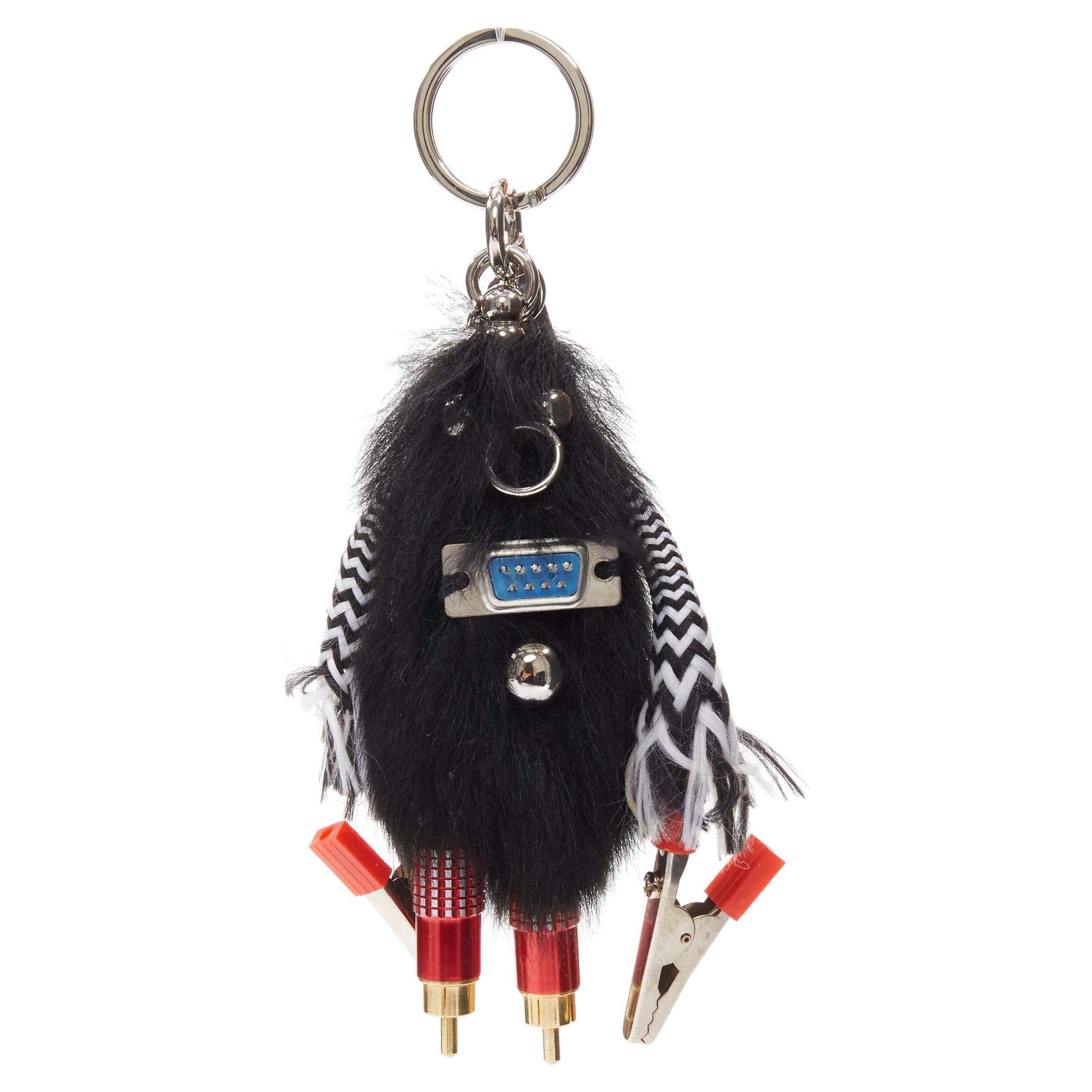 PRADA black sheep fur bolt hardware hand monster robot charm key ring For Sale